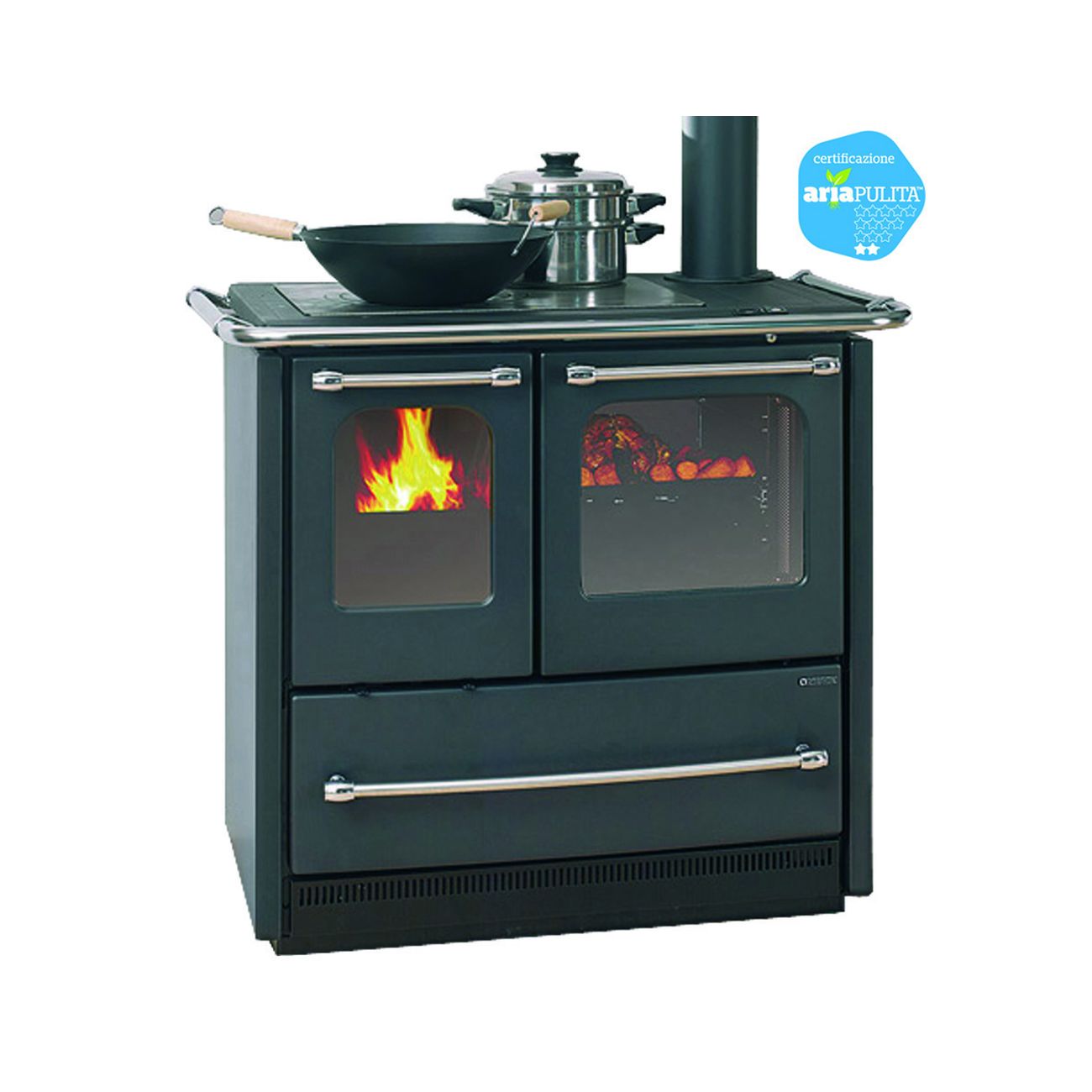 Cucina a legna sovrana easy evo 2.0 7,5 kw nero antracite - misure cm.96,4x64,1x84,8h. - peso kg.140