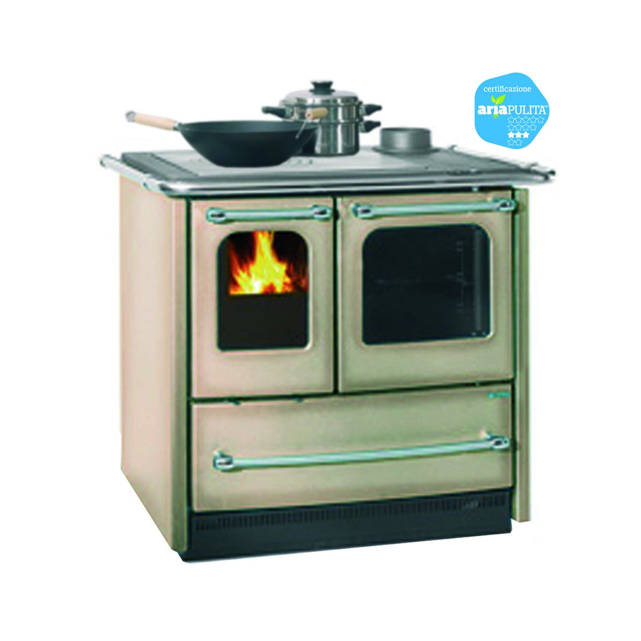 Cucina a legna sovrana easy evo 2.0 7,5 kw cappuccino - misure cm.96,4x64,1x84,8h. - peso kg.140