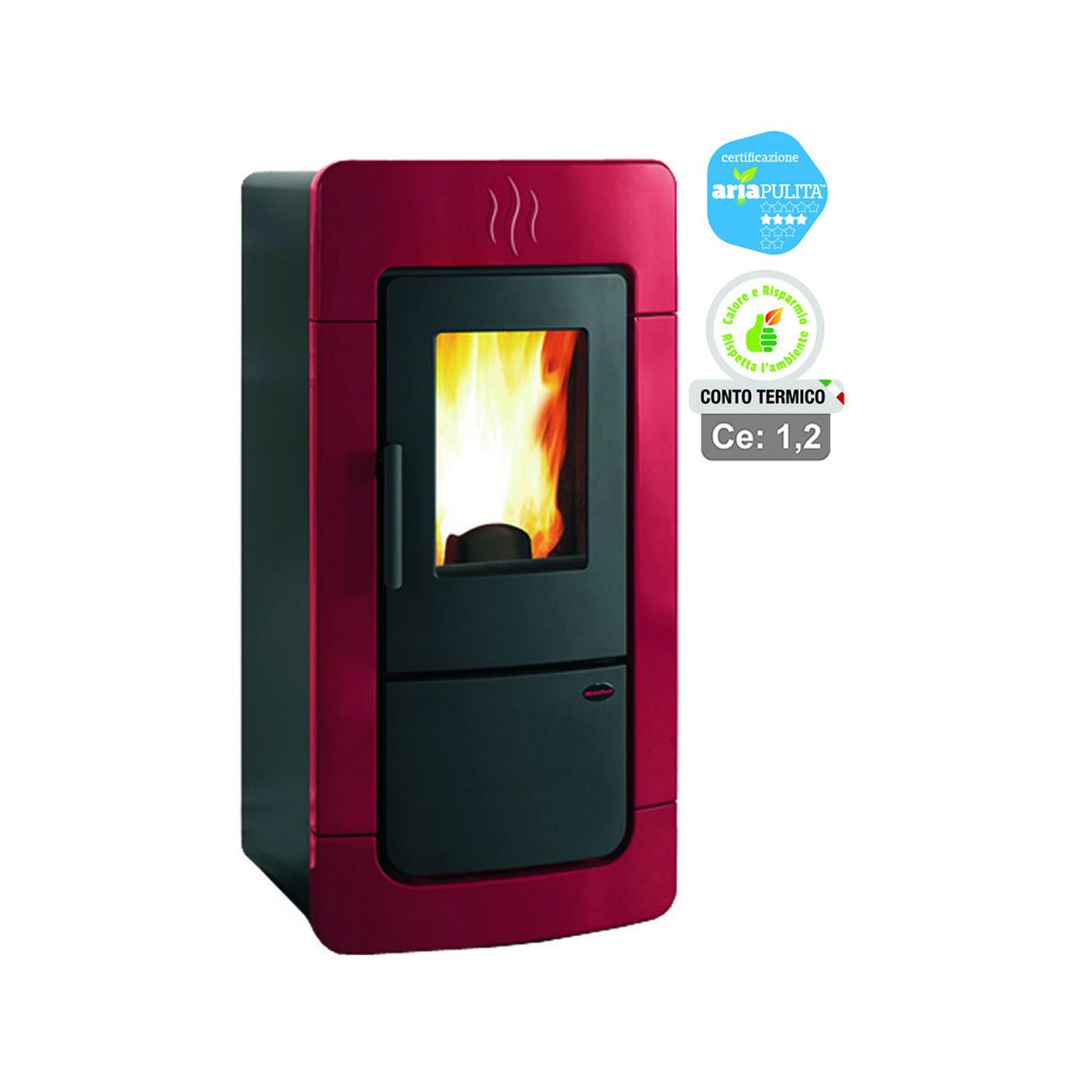 Stufa A Pellet Diadema Idro Evo 28,4 Kw Bordeaux (Conto Termico) - misure cm.61,9x68,9x130,4h. - peso Kg.259