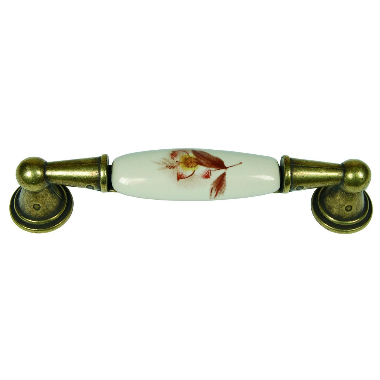 Maniglia per mobili in porcellana mod.m01.01 avorio decoro fiore - mm.116x17h. - interfori mm.96 - 5 pz