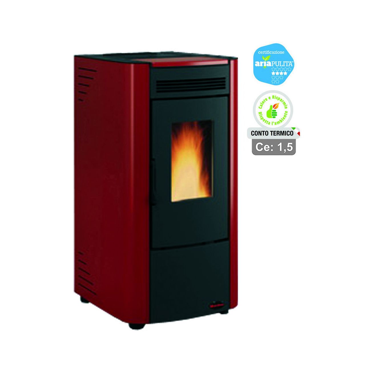 Stufa a pellet ketty evo 2.0 6,5 kw bordeaux (conto termico) - misure cm.45,6x47,9x88,4h. - peso kg.77