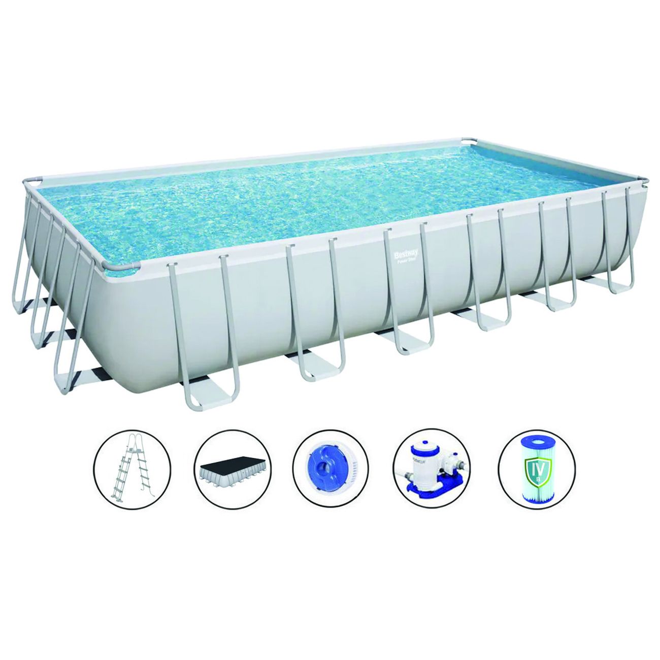 Piscina Power Steel Rettangolare Telaio Portante Cm.732X366X132H. -kg.171,7 -lt.30.045 -filtro cartuccia (art.56474)