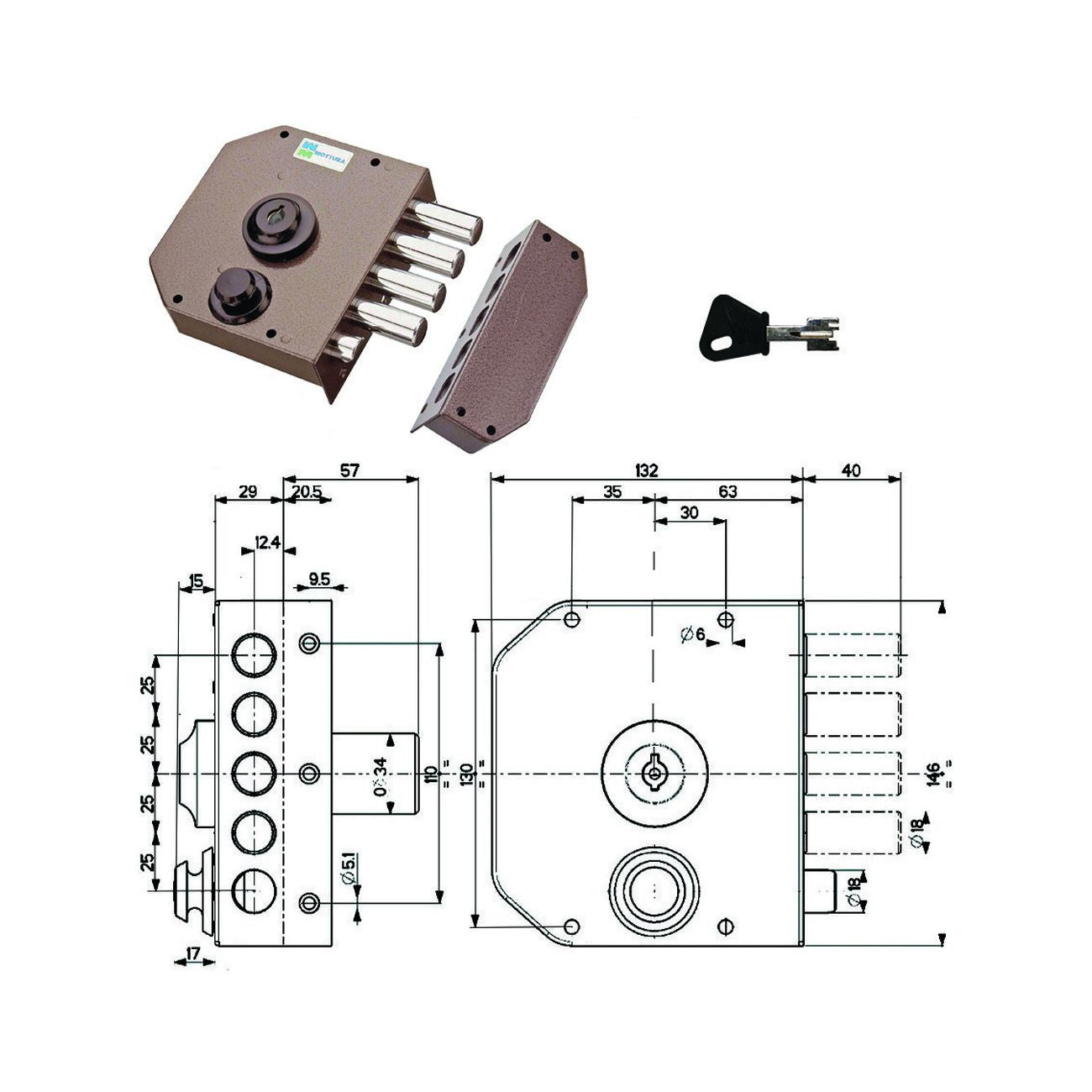 Serratura Laterale Da Applicare Con Scrocco A Pompa 30610 - mm.60 SX cilindro ø mm.30 (30610VS60)