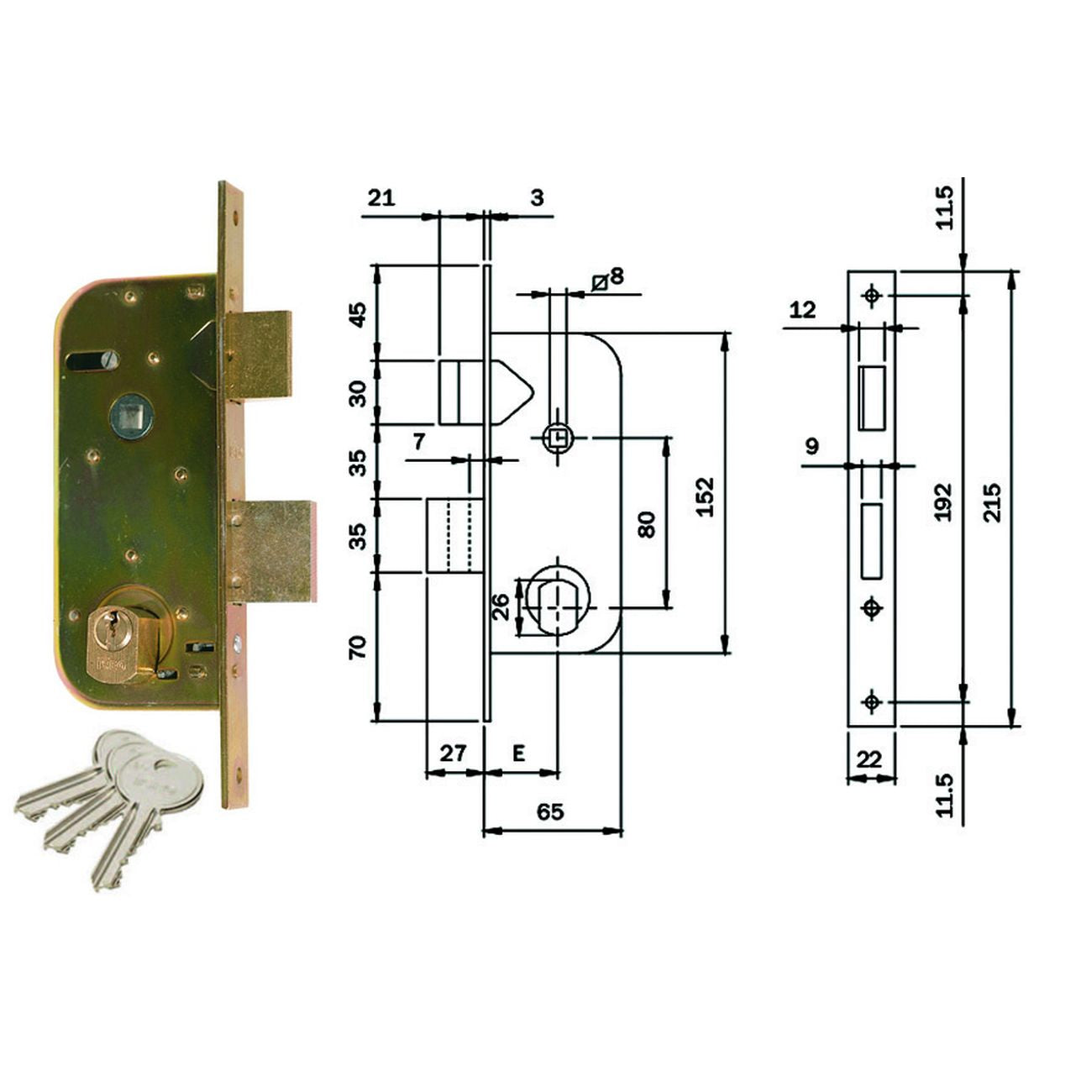 Serratura Infilare Per Cancelli Catenaccio E Scr. Separ. C/Quadro 620 - mm.35 (620350)