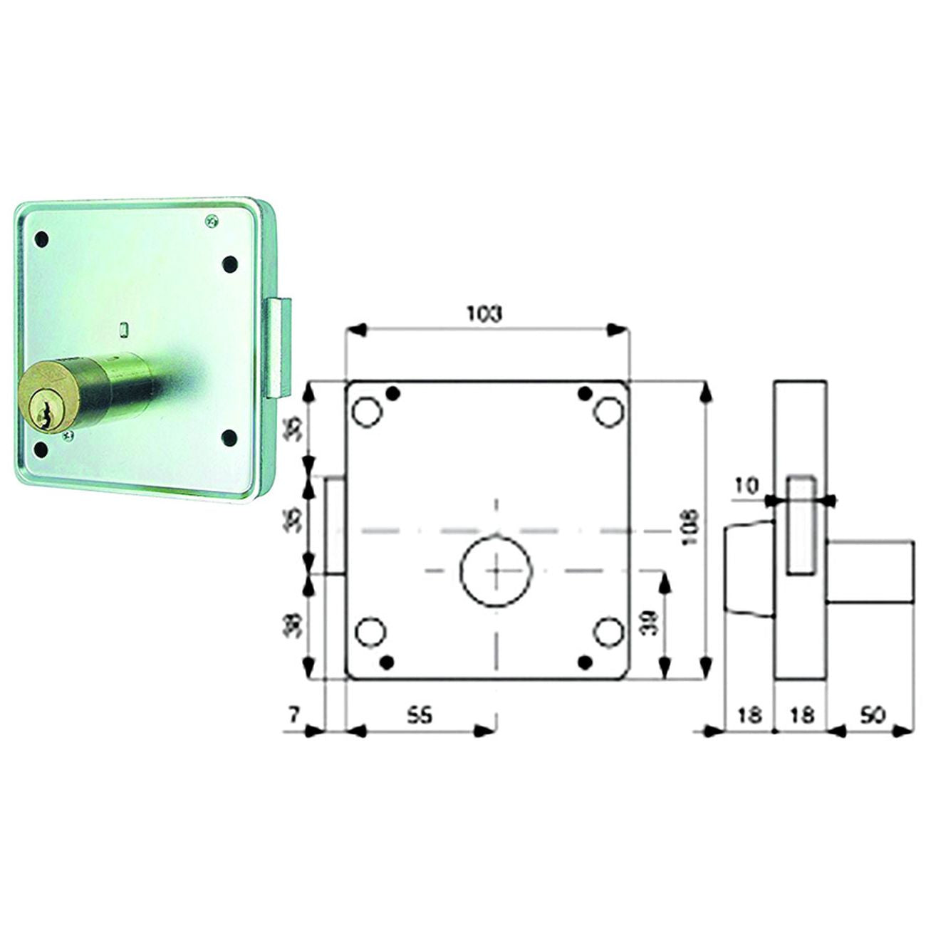 Serrature Applic. Per Cancelli 2 Mand. Solo Catenaccio Cil. Fisso 426 - mm.55 (426.55.2) Sx