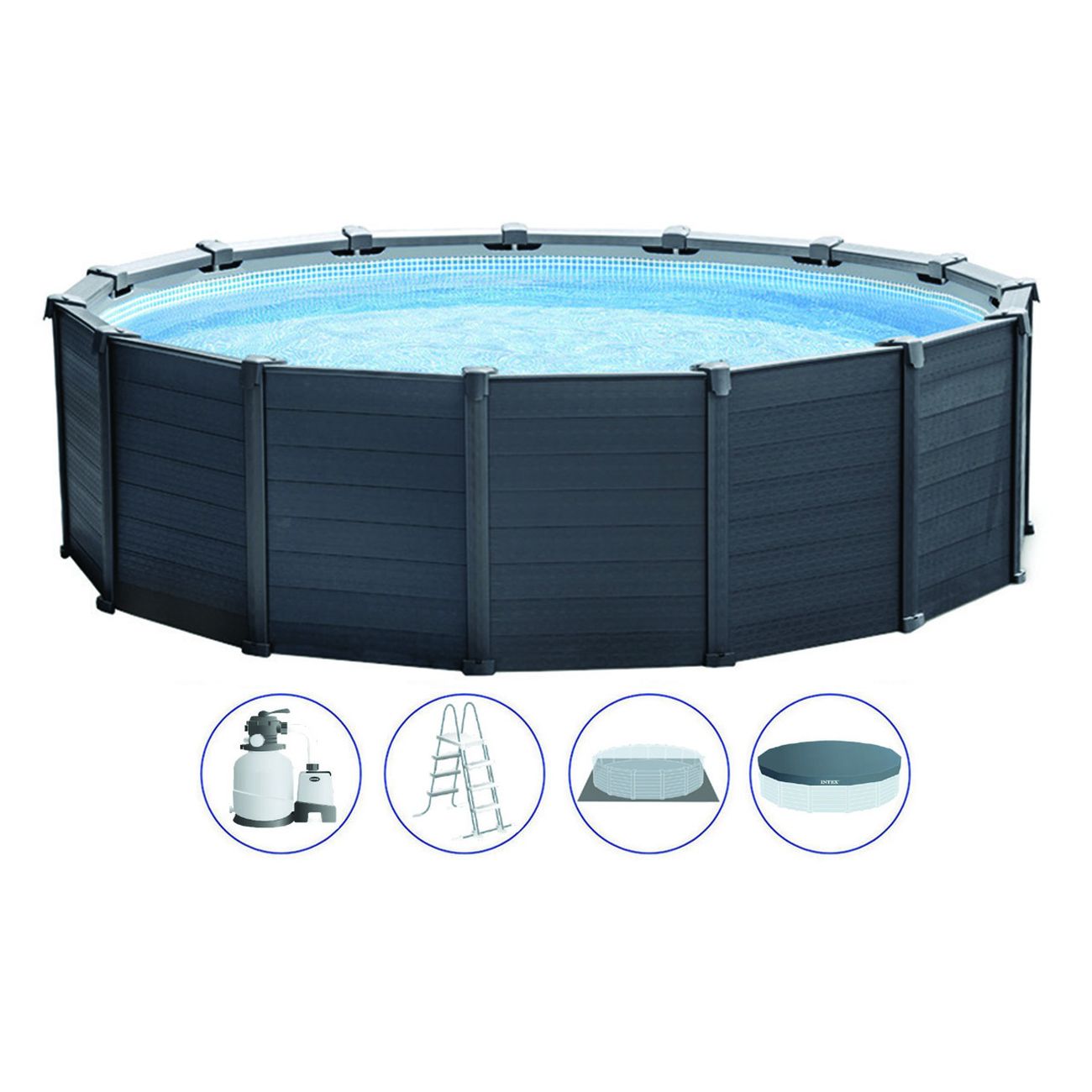 Piscina "Graphite Grey" Rotonda C/Tel. Portante C/Pompa Cm.478X124H. - capacità lt.16805 - peso kg.198,7 (26384)