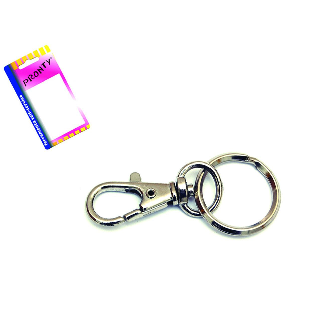 Moschettone piccolo nichelato con anello in blister - mm.45, in bl.2 pz. - 12 bl