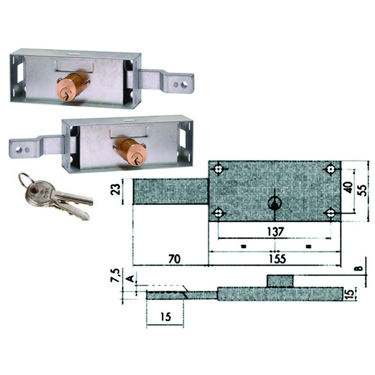 Coppia serrature serranda laterale cilindro fisso tondo 41526 - mm.155x15x55h. (41526780) - 1 cp