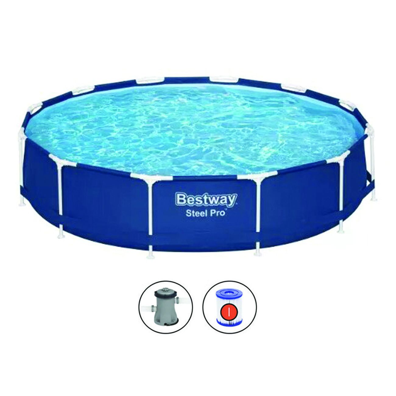 Piscina Steel Pro Tonda Con Telaio Portante Cm.366X76H. - kg.22,7 - lt.6.473 -filtro cartuccia (art.56681)