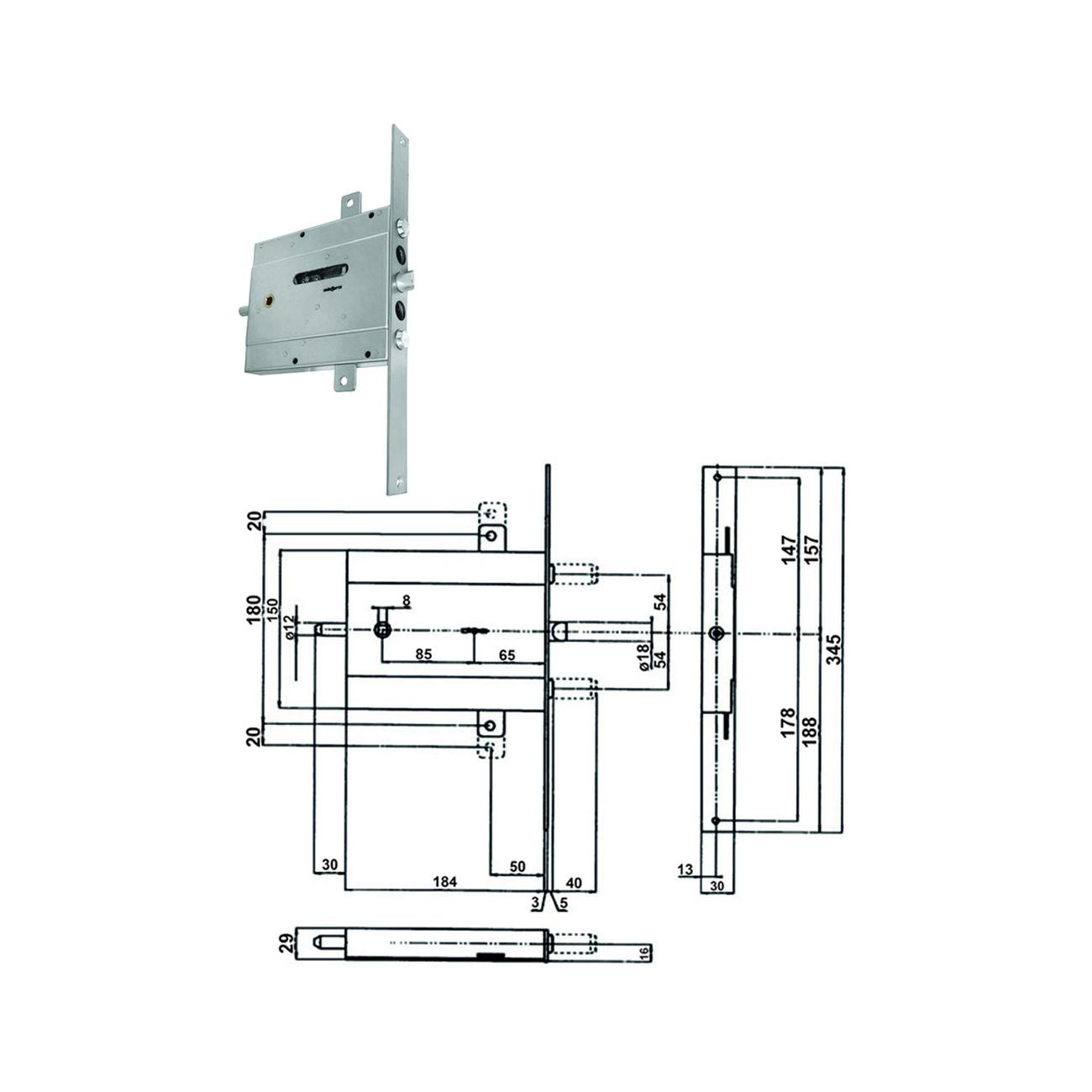 Serratura triplice da infilare per porte blindate doppia mappa 133y5