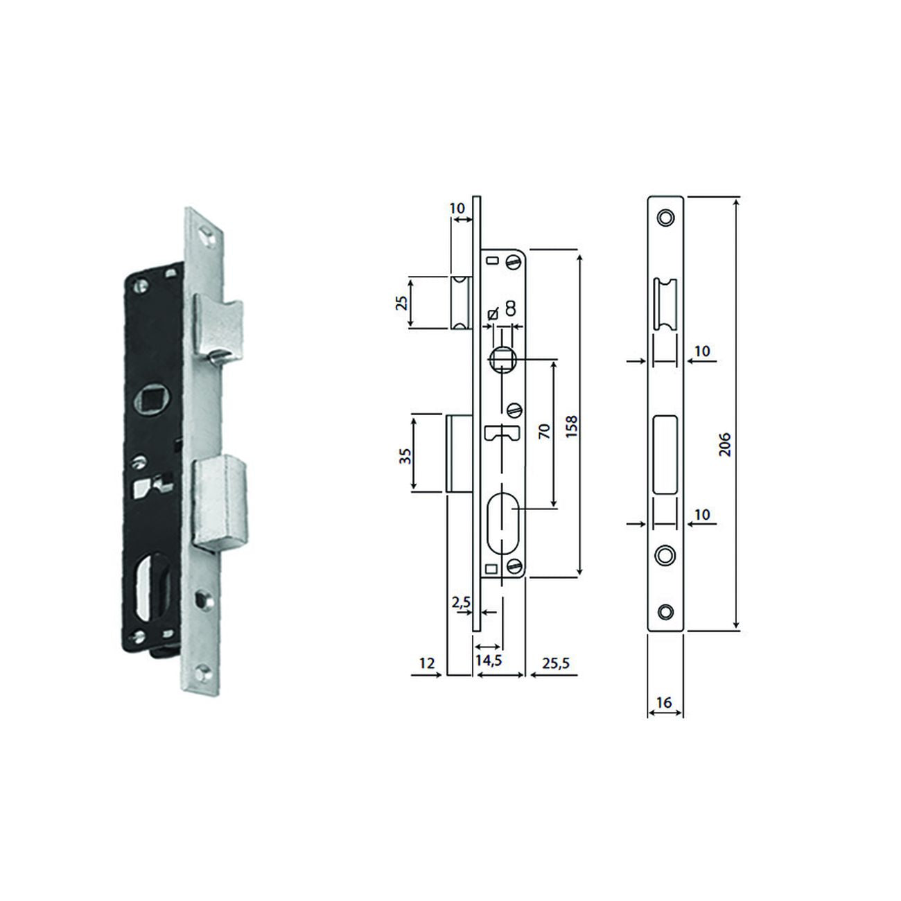 Serratura da infilare per montanti cil. ovale caten. e socco n92000 - mm.14,5 (n9200015080)