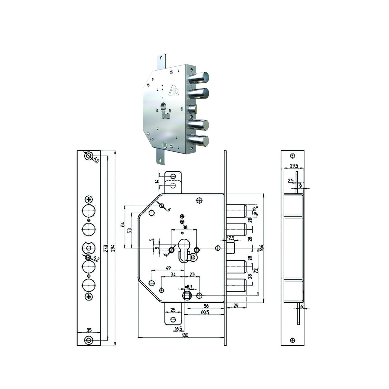 Serratura tripl. applic. c/s. cil. eu. a ingran. blind. 2155 pe gear