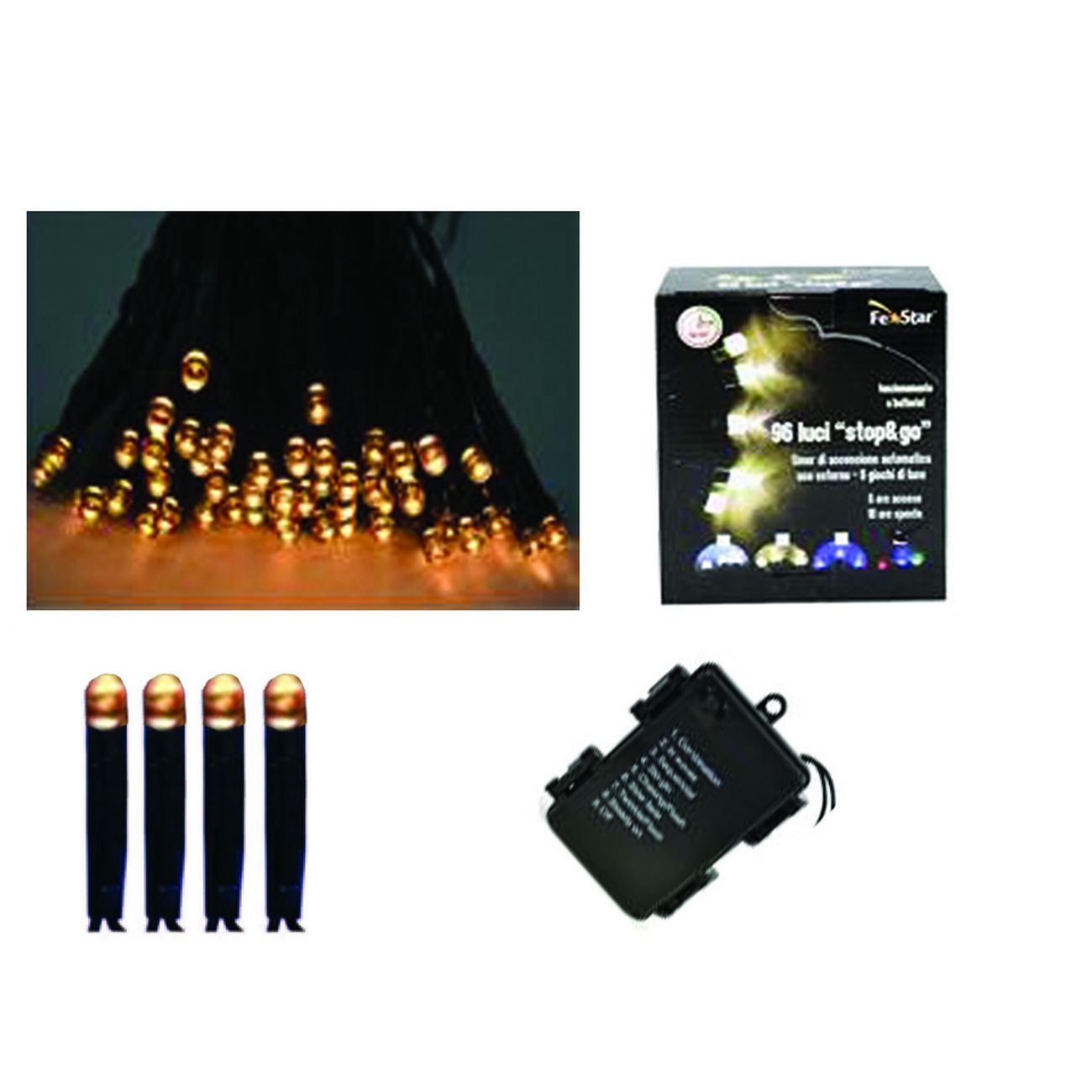 Luci 120 led bianco caldo a batteria per interno con gioco luci - mt.0,3 + 11,9