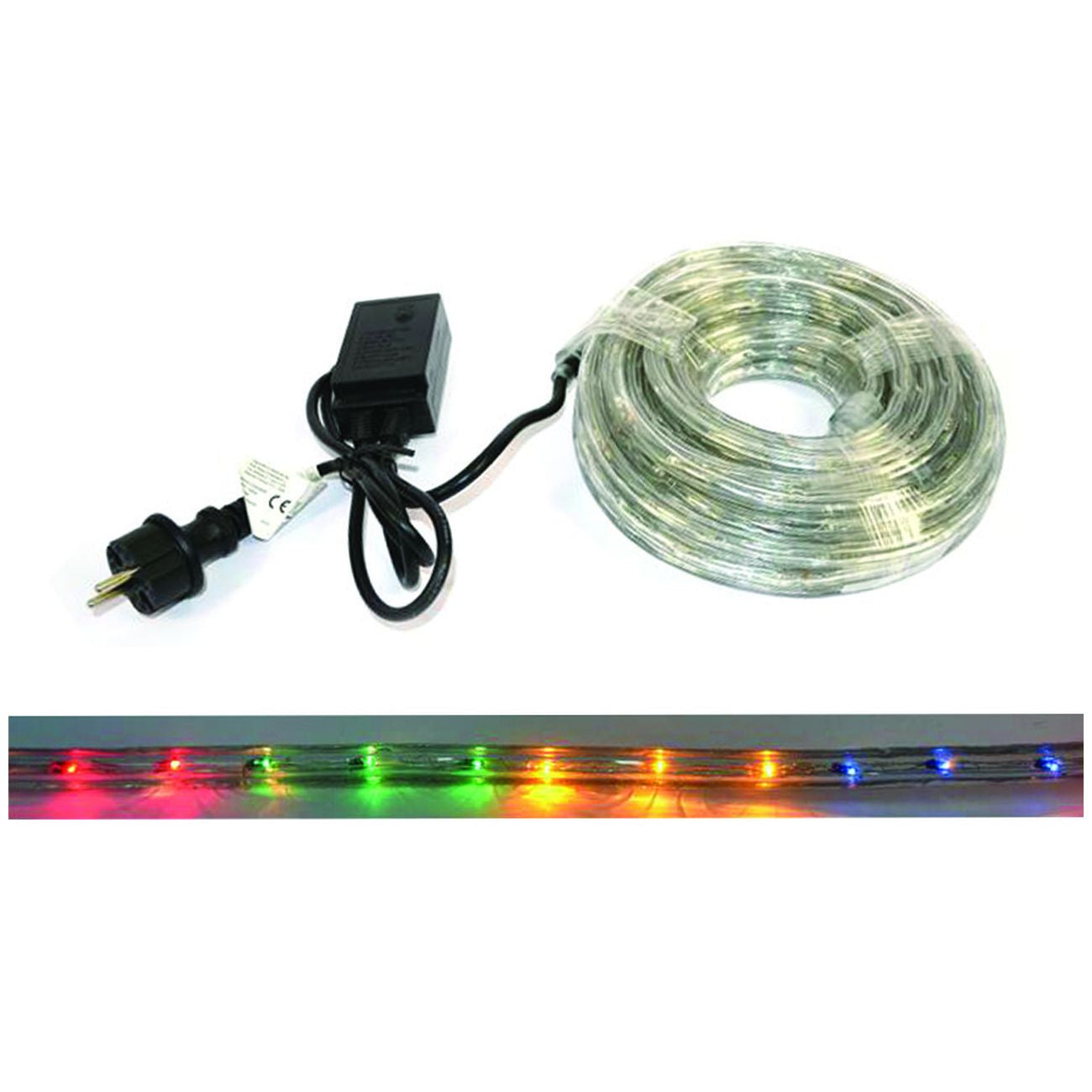 Tubo luminoso 216 led 3 vie multicolor uso int.est. c/gioco luci mt.10 - mt.1 + 9 - 24 led/mt.