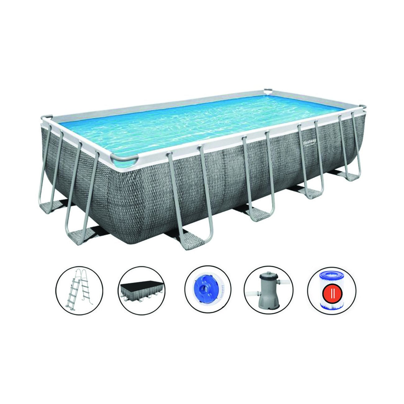 Piscina Power Steel Rettangolare Con Telaio Portante Cm.488X244X122H. - kg.95,5- lt.11.532- filtro cartuccia (art.56996)