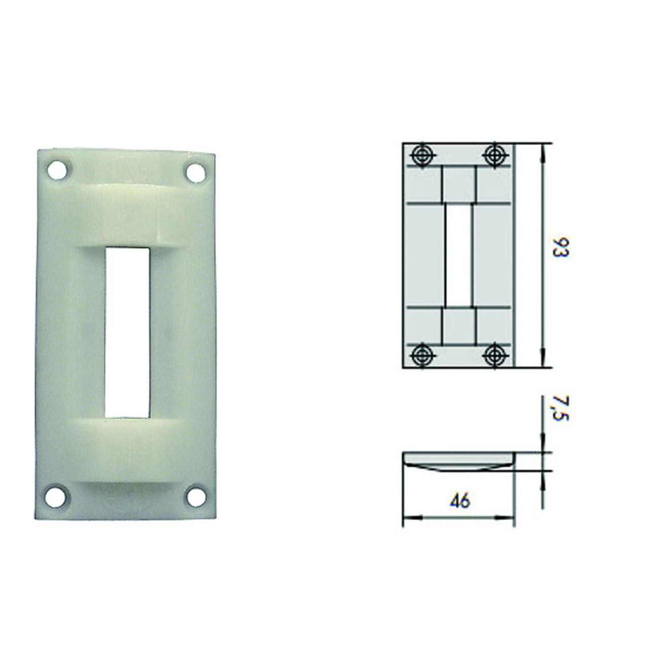 Contropiastra in nylon 06062 - mm.46x93 spessore mm.7,5 (06062) - 5 pz