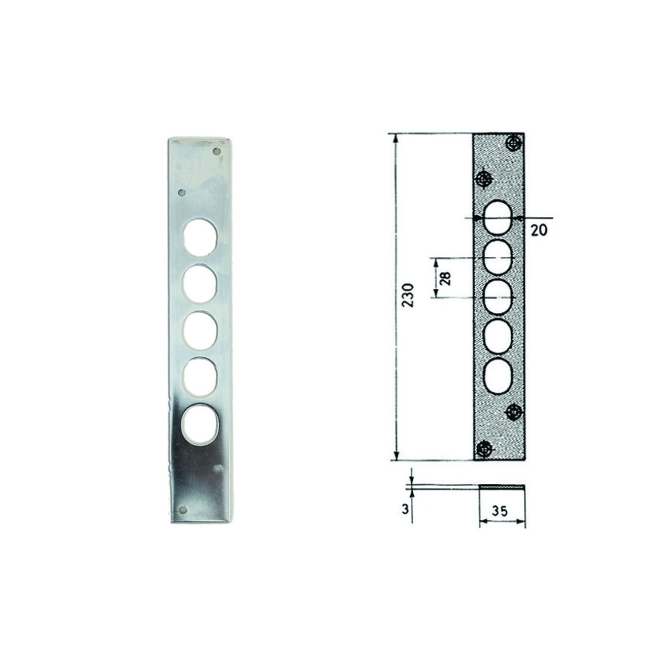 Contropiastra per porte blindate 06220 - mm.35x230 spessore mm.3 (06220)