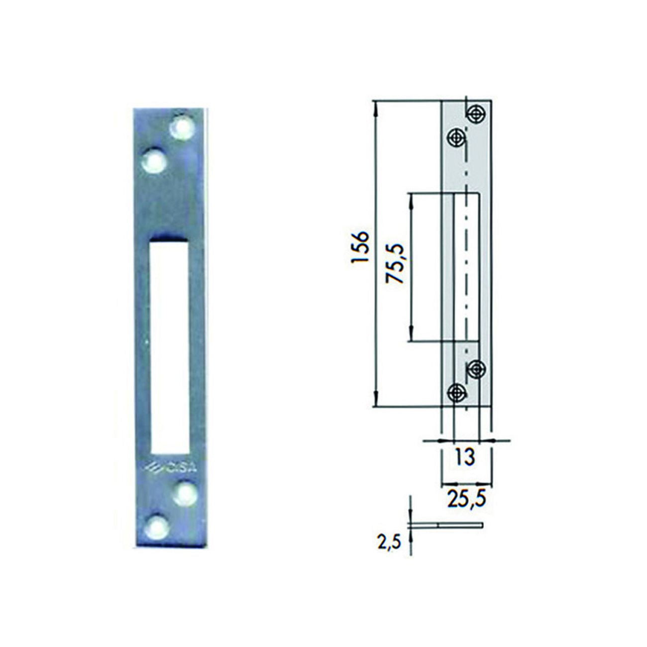 Contropiastra per serrature infilare profilati in ferro 06232 00 - mm.156x25,5 spessore mm.2,5 (06232 00) - 5 pz