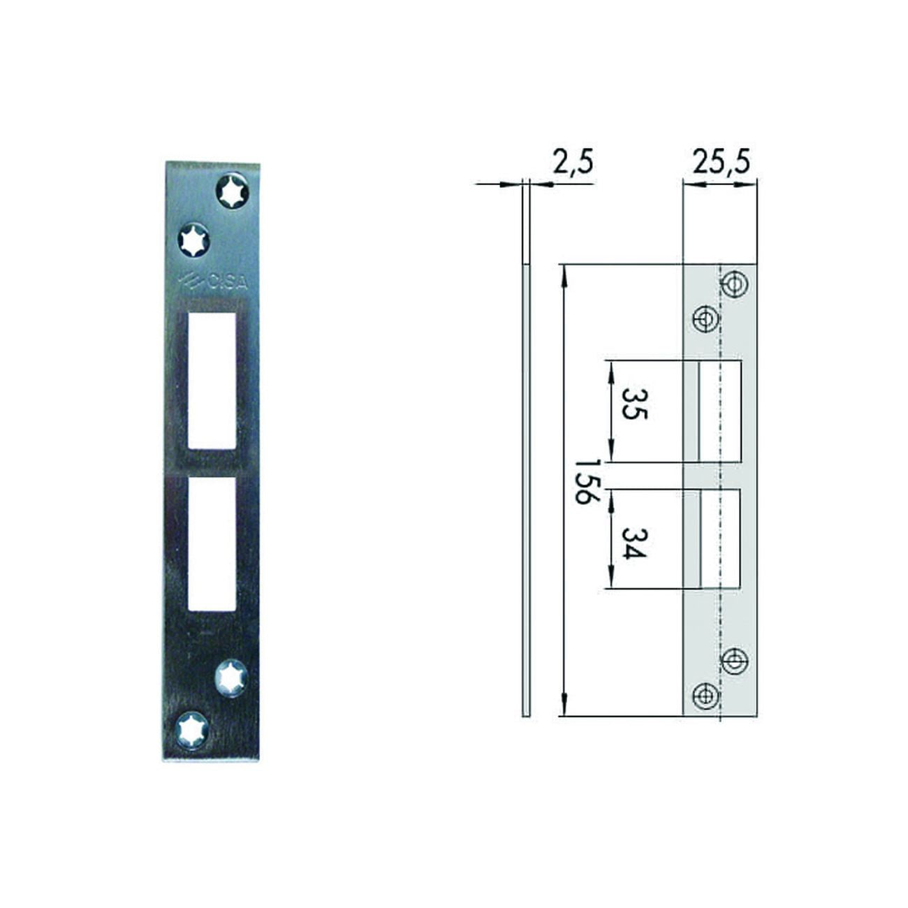 Contropiastra per serrature infilare profilati in ferro 06232 01 - mm.156x25,5 spessore mm.2,5 (06232 01) - 5 pz