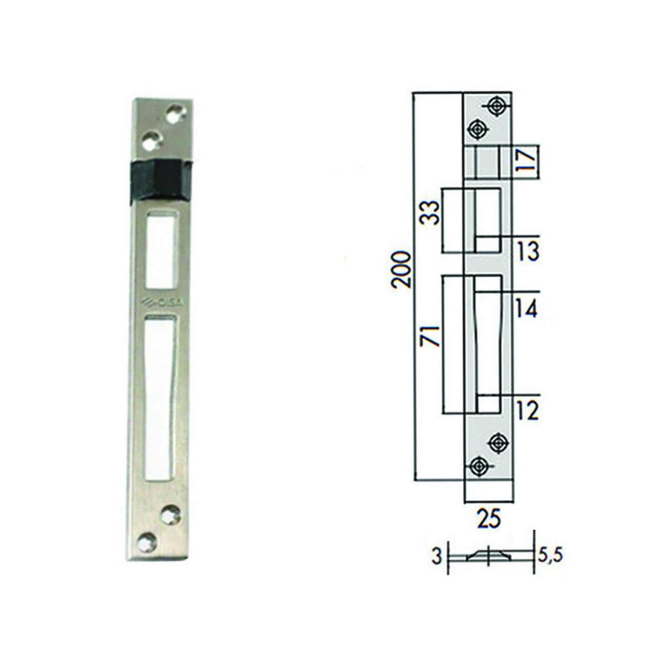 Contropiastre per serrature infilare profilati in alluminio 06462 01 - mm.25x200, spessore mm.5,5 (0646201)