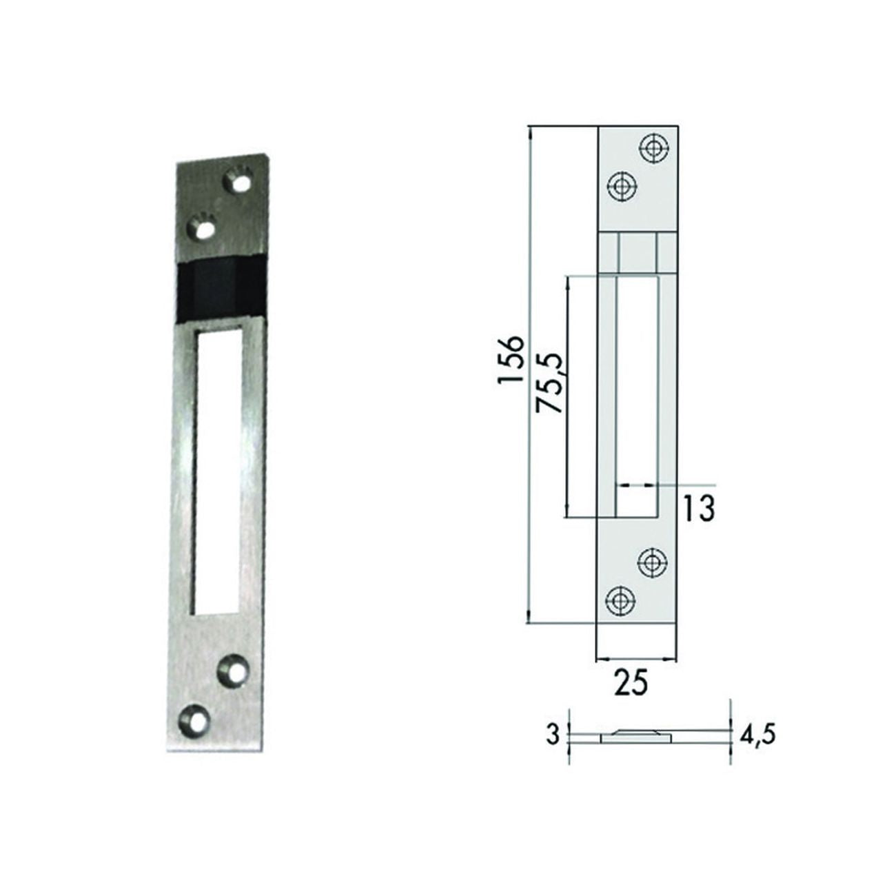 Contropiastra per serrature infilare profilati in alluminio 06462 20 - mm.25x156, spessore mm.4,5 (0646220)