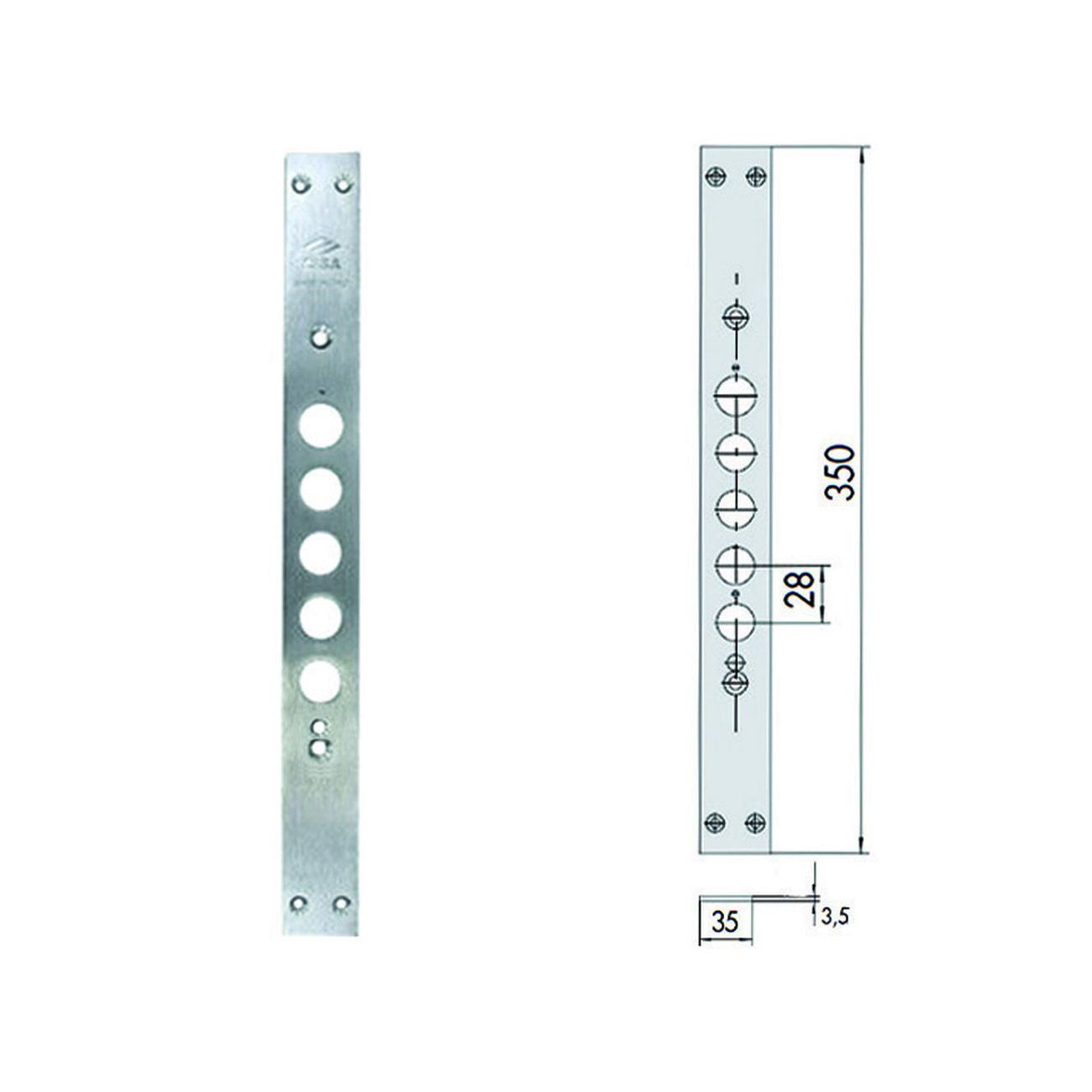 Contropiastra per serrature porte blindate 06221 00 - mm.35x350, spessore mm.3,5 (0622100)