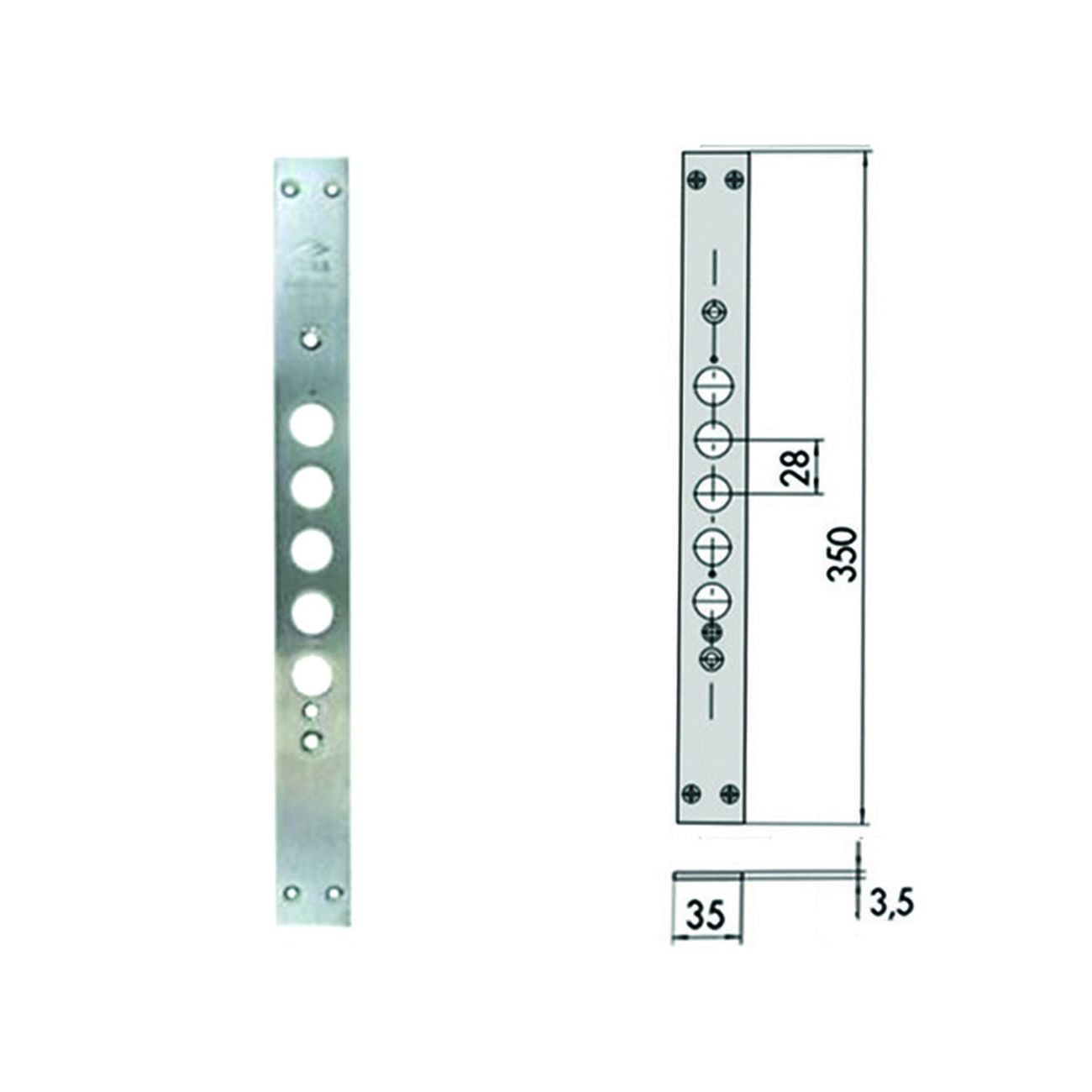 Contropiastra per serrature porte blindate 06221 01 - mm.35x350, spessore mm.3,5 (0622101)