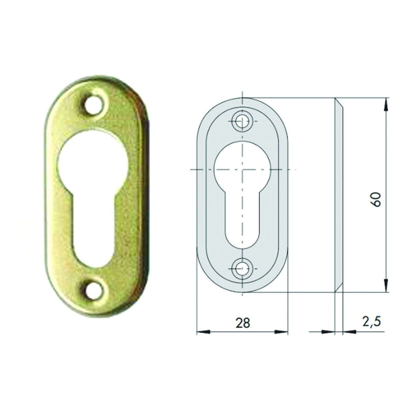 Bocchetta in ottone per cilindri sagomati 06012 00 - mm.28x60, spessore mm.2,5 (06012000) - 10 pz
