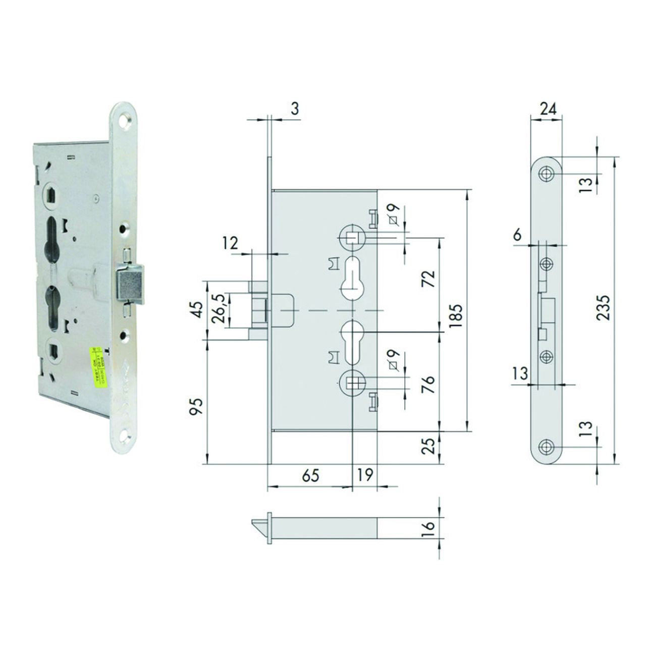 Serratura da infilare per porte tagliafuoco 43020 - mm.65 (43020650)