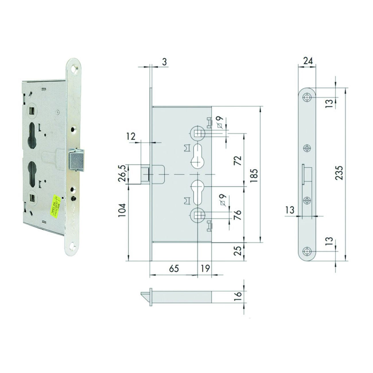 Serratura da infilare antipco per porte tagliafuoco 43110 - mm.65 (43110650)