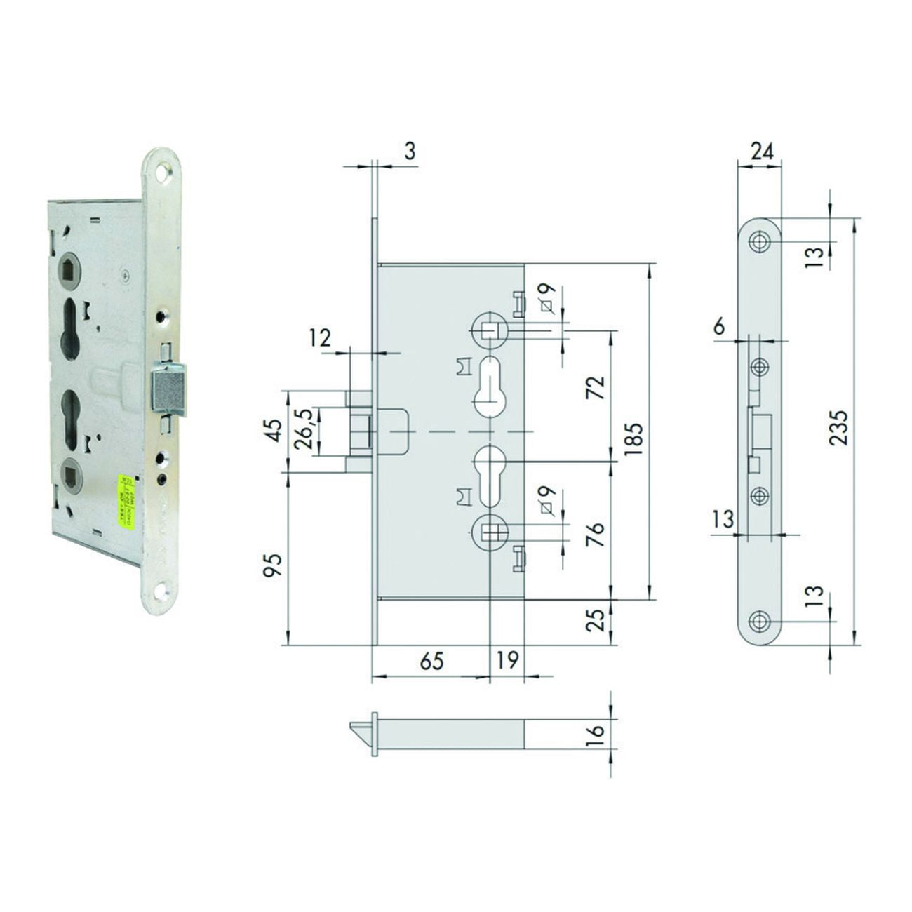 Serratura da infilare antipco per porte tagliafuoco 43120 - mm.65 (43120650)