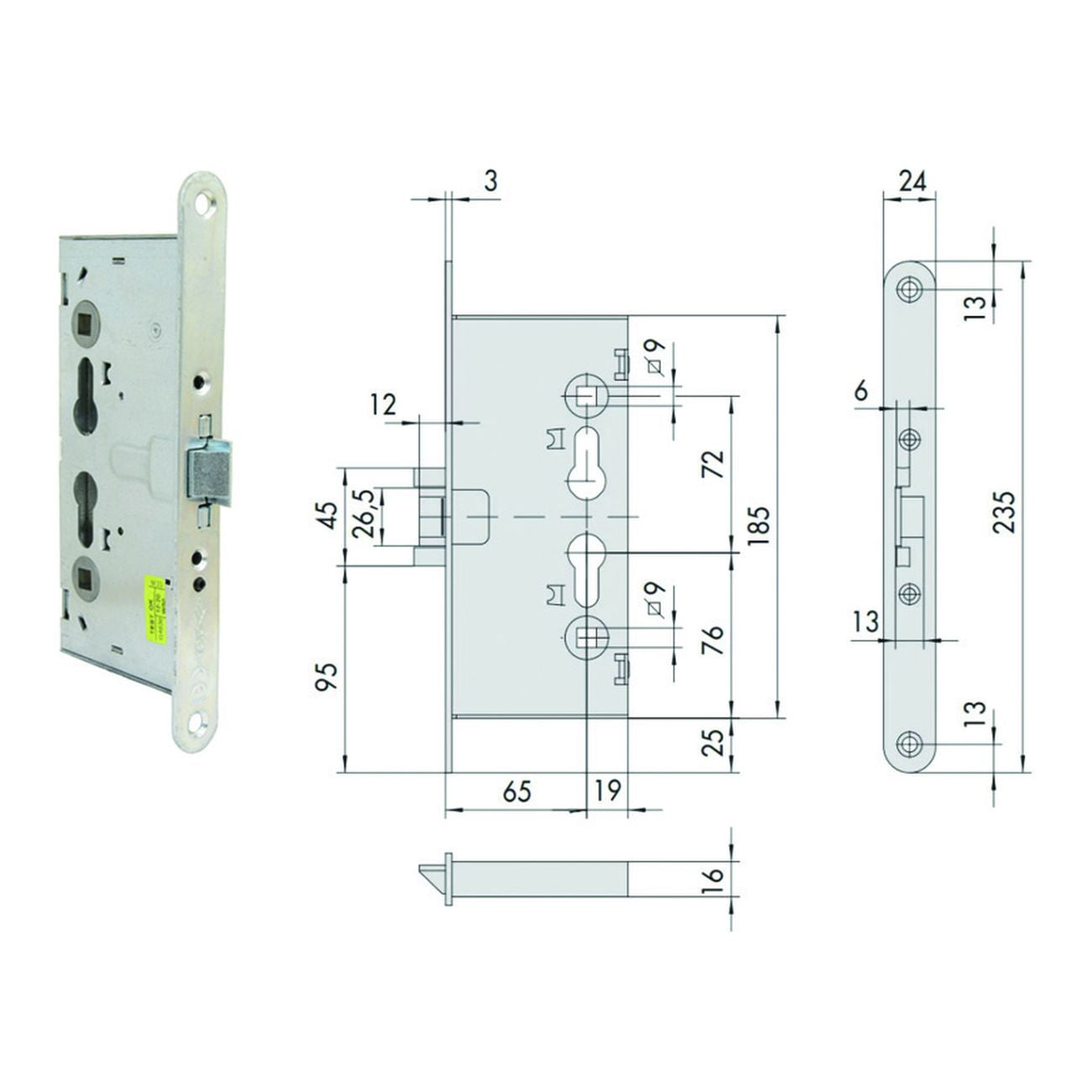 Serratura da infilare antipco per porte tagliafuoco 43130 - mm.65 (43130650)