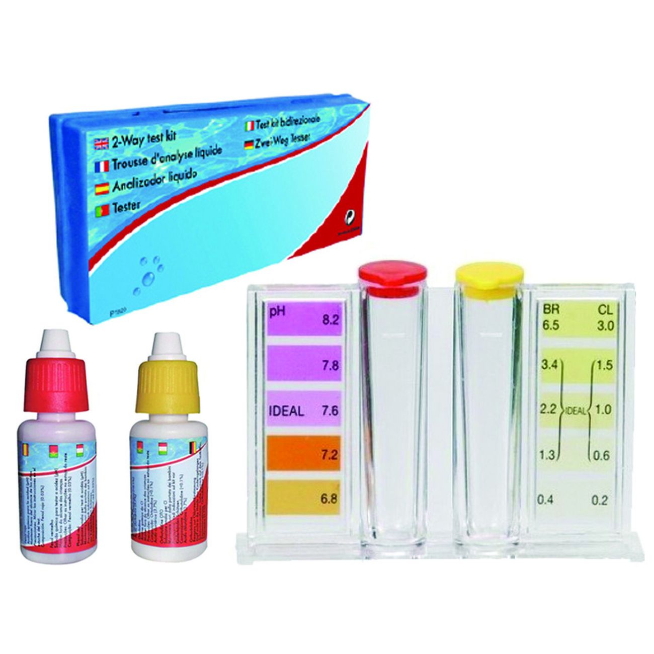 Kit tester cloro, ph e bromo con reagenti liquidi ml.20x2