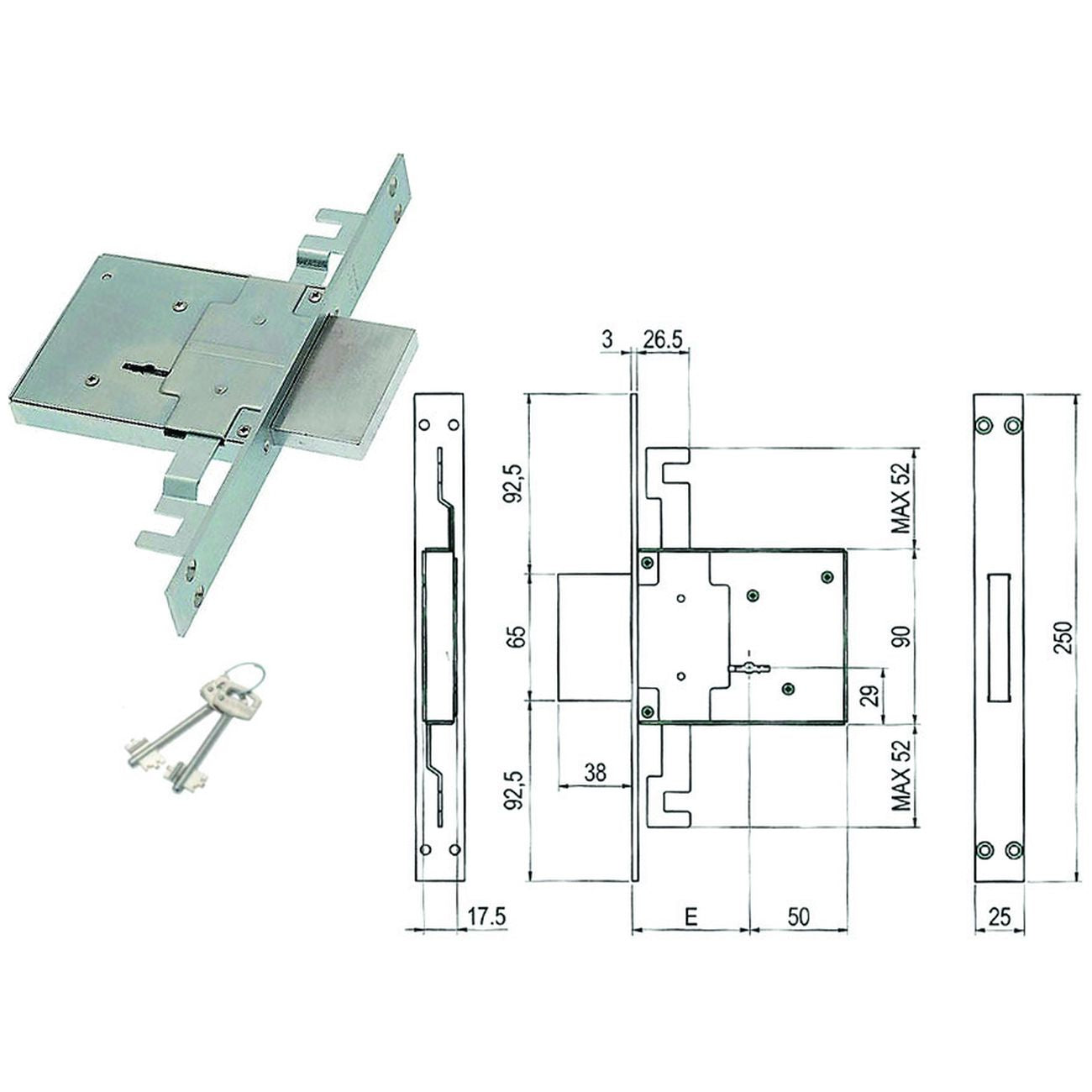 Serratura triplice da infilare doppia mappa 450/3s SAB