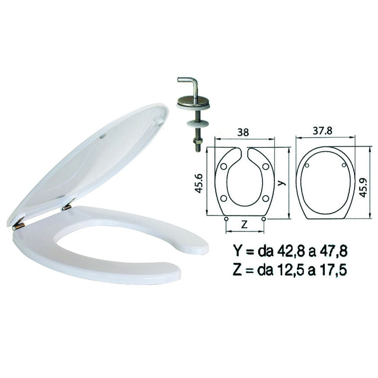 Sedile wc in termoindurente per disabili help bianco cerniere inox