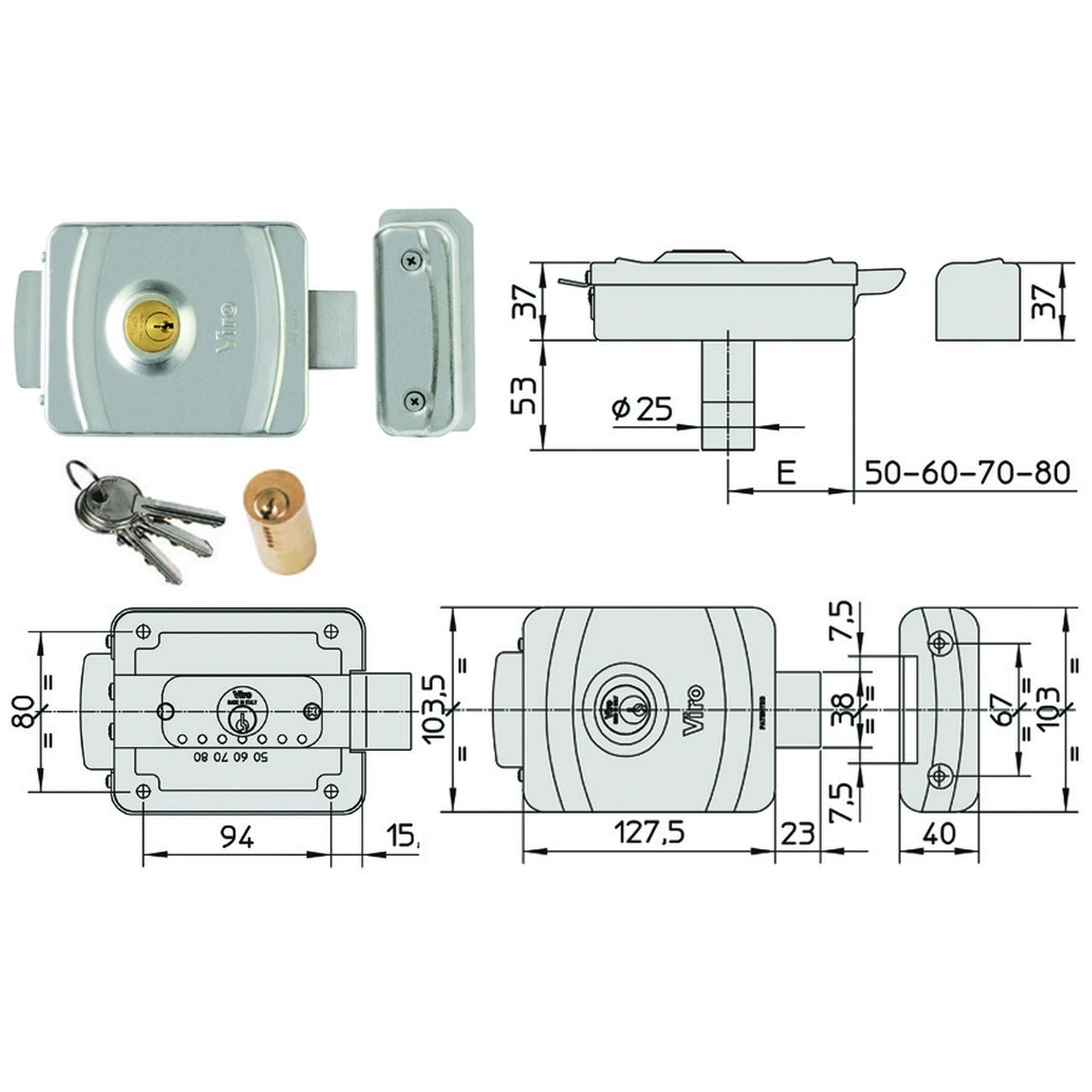 Elettroserratura Per Cancelli Con Cilindro Tondo 9083 - mm.50/80 DX/SX (9083)