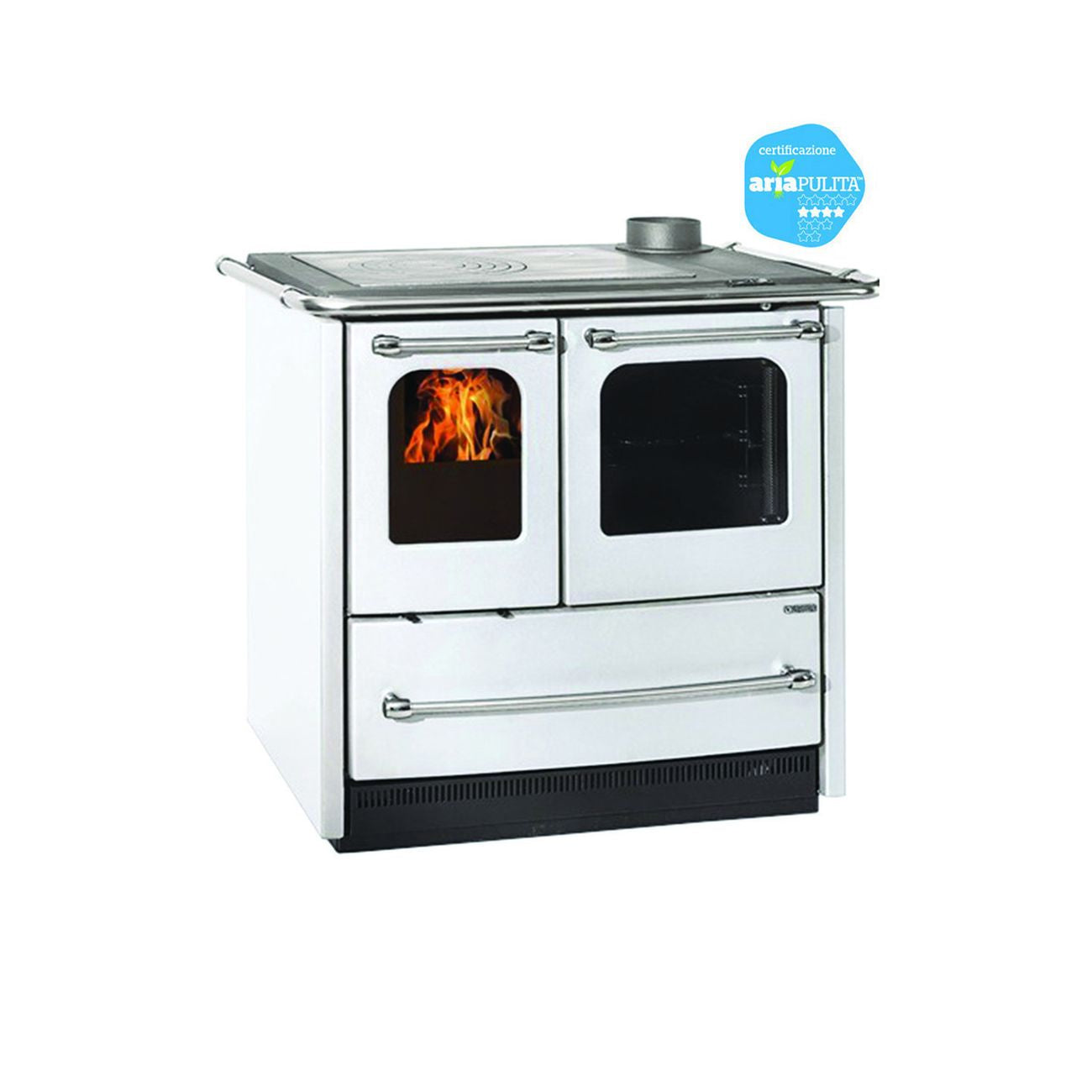 Cucina A Legna Sovrana Easy Evo 2.0 7,5 Kw Bianca  - misure cm.96,4x64,1x84,8h. - peso Kg.140