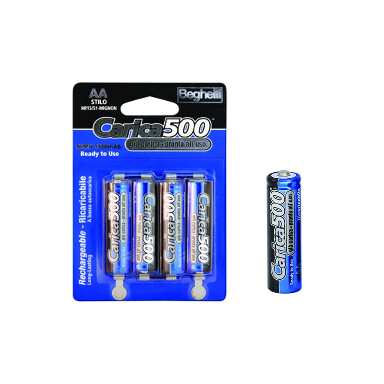 Pila stilo aa carica500 - 1,2v 1500 mah blister da 4 pezzi - 10 pz