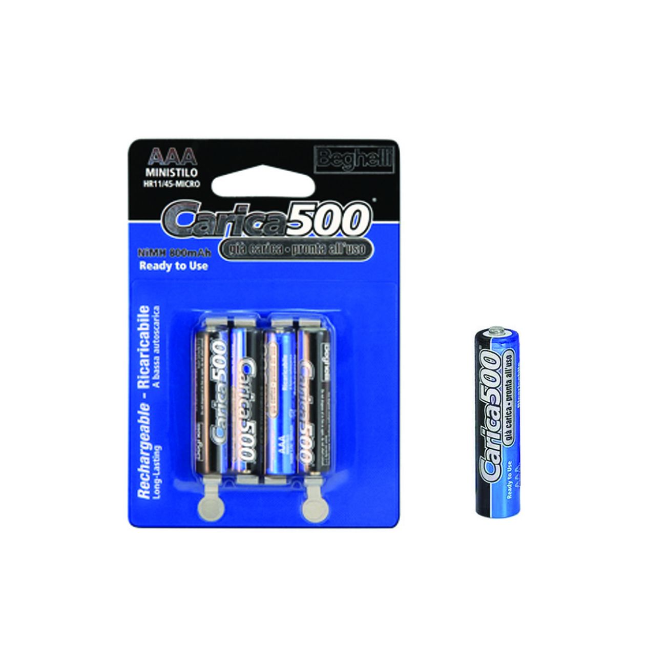Pila ministilo aaa carica500 - 1,2v 800 mah blister da 4 pezzi - 10 pz