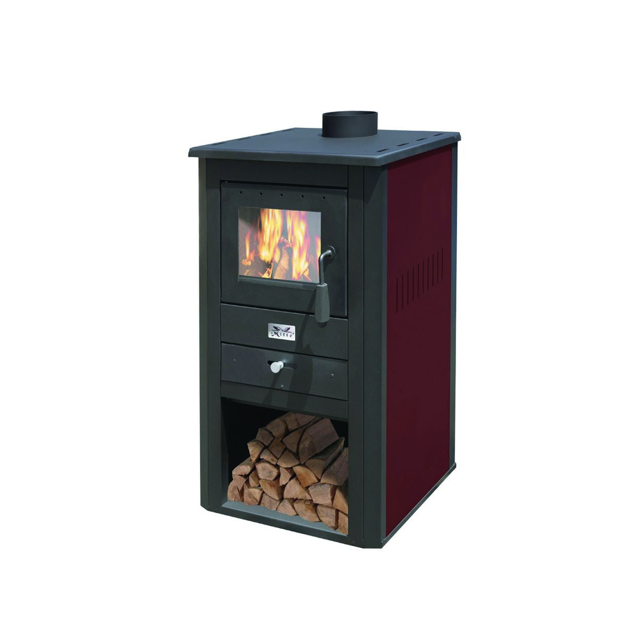 Stufa a legna pallade 10,7 kw bordeaux - misure cm.50x41x86h. - peso kg.58