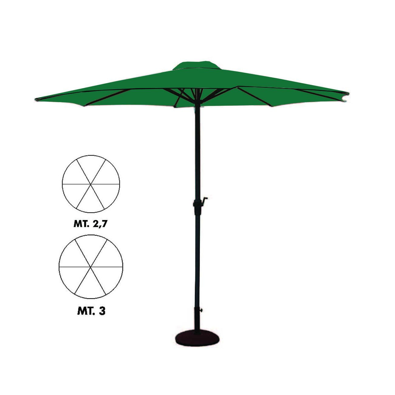 Ombrellone In Metallo Tondo Con Manovella - ø cm.270 palo ø mm.38 a 6 stecche