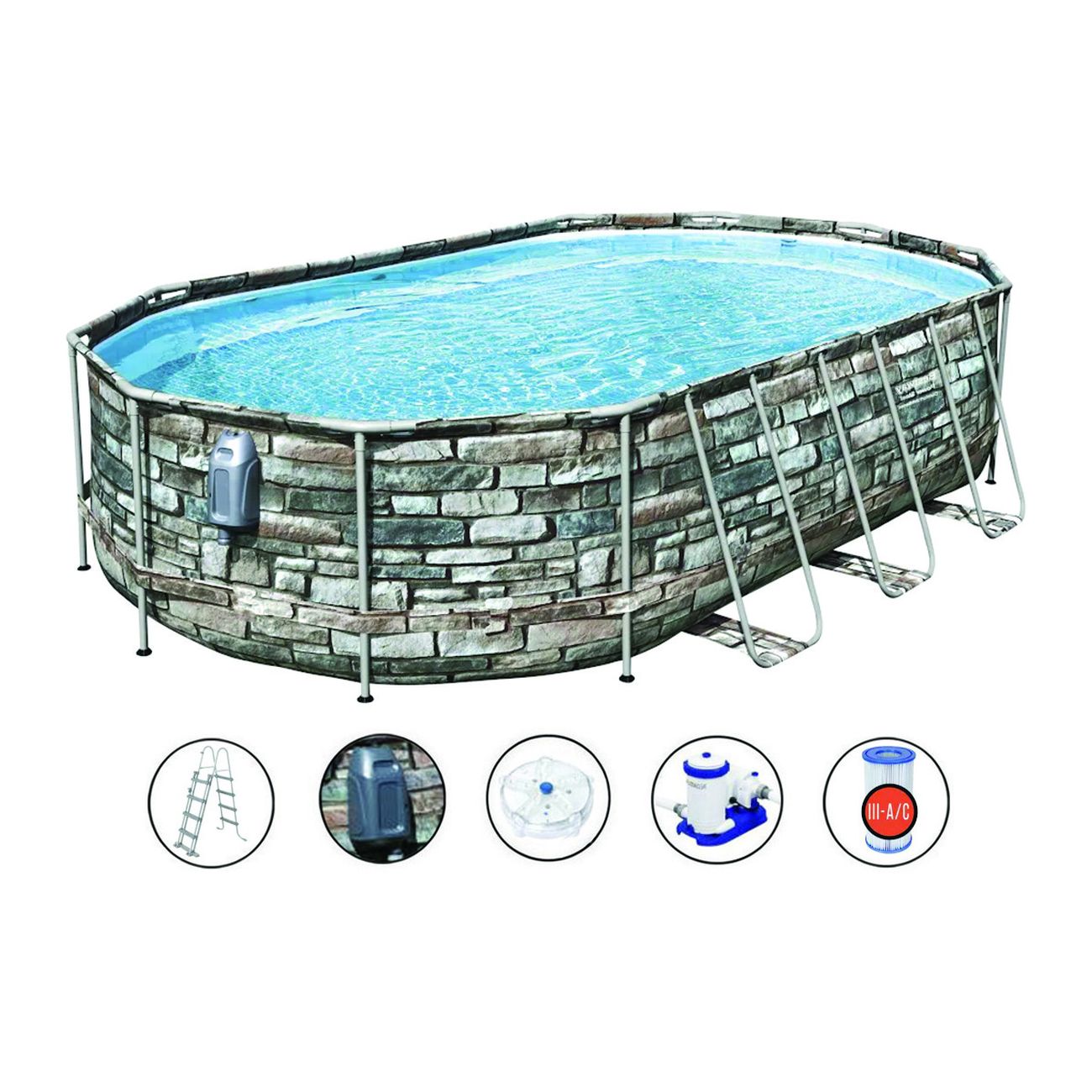 Piscina Power Steel Comfort Jet Ovale Cm.610X366X122H. -kg.104,6 - lt.20.241 -filtro cartuccia(art.56719)