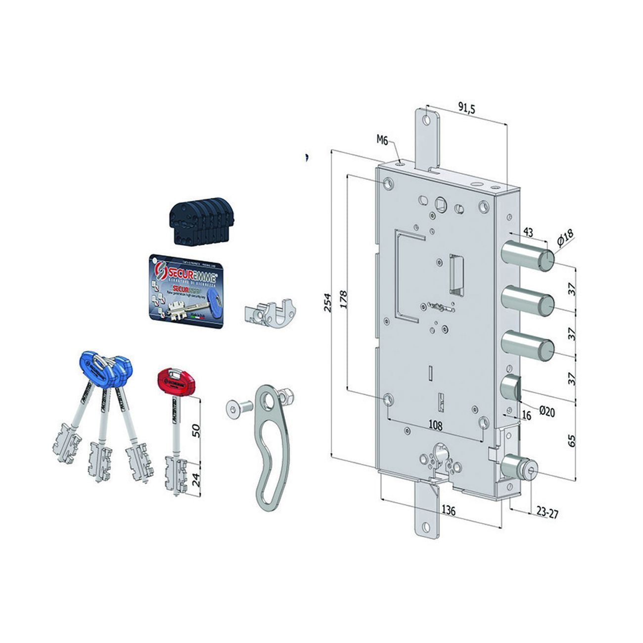 Serratura triplice applicare porte blindate d.m.+c.eur.rev. int.37 244 - (2441d0337s56)