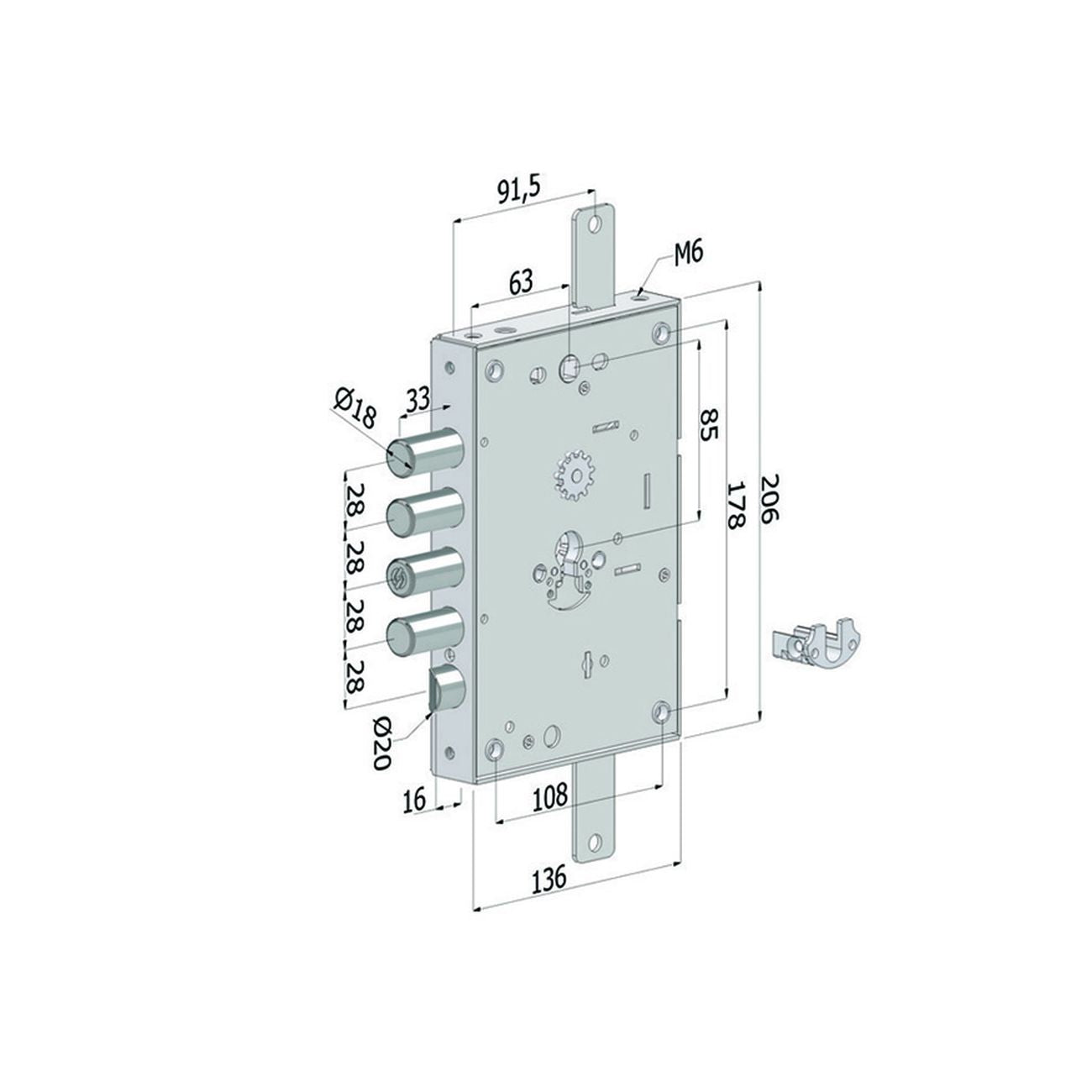Serratura triplice p/porte blindate cilindro europeo revers.int.28 265 - (2651s0328cxx)
