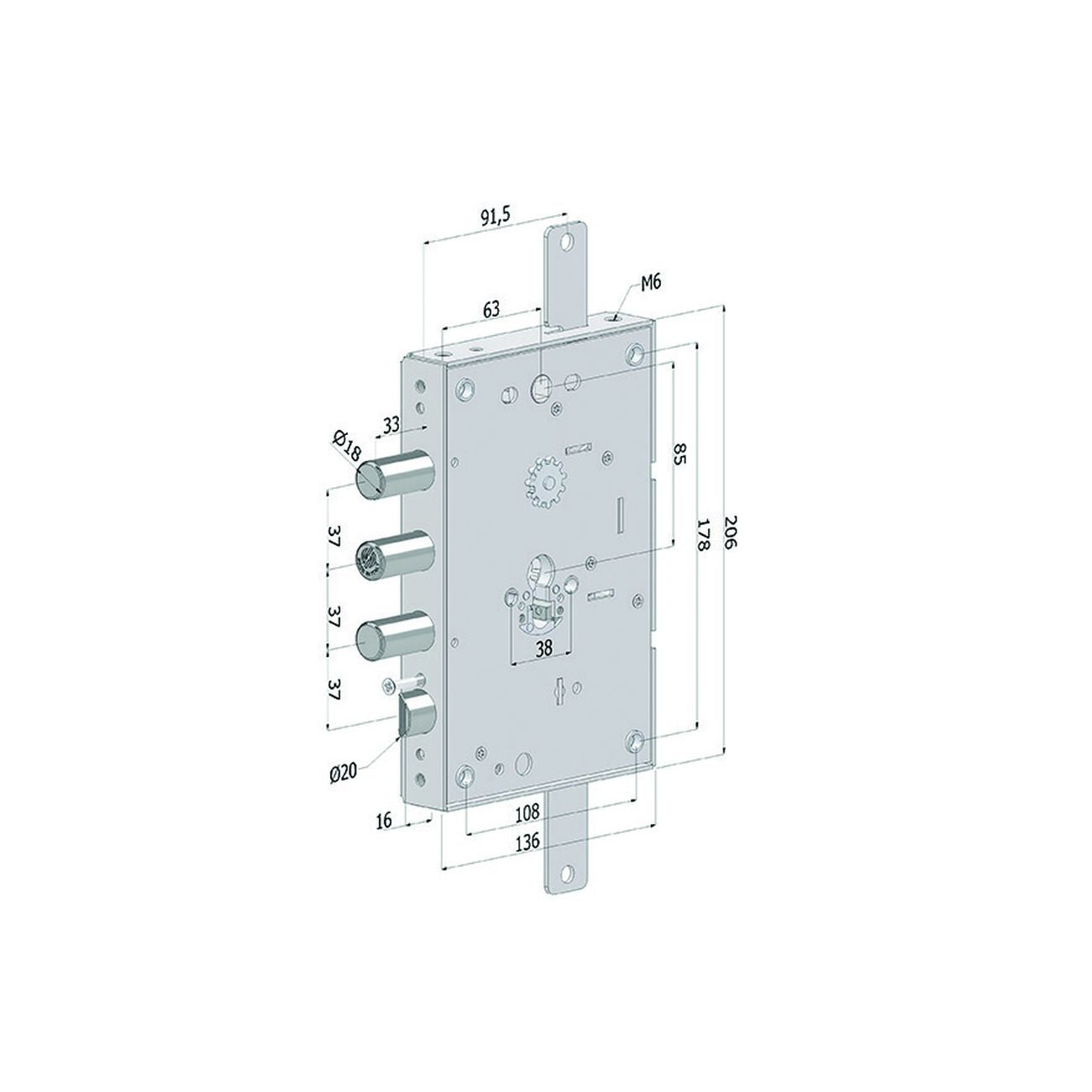 Serratura Triplice P/Porte Blindate Cilindro Europeo Revers.Int.37 265 - (2651SCR0337CXX)