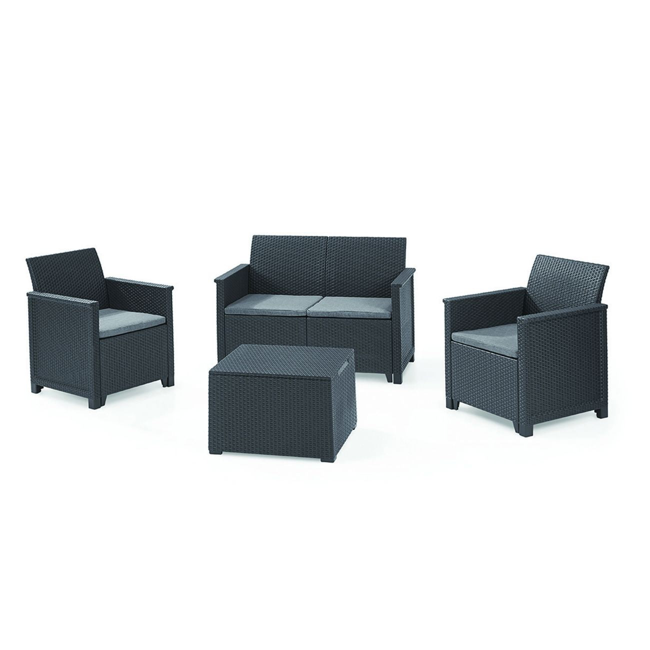 Salottino 4 Pezzi "Emma Lounge" Flat Wicker Graphite 4 Posti