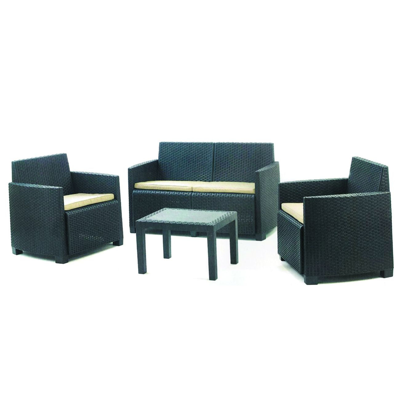 Salottino 4 Pezzi In Pe Rattan "Arena" Antracite 4 Posti - peso totale kg.43