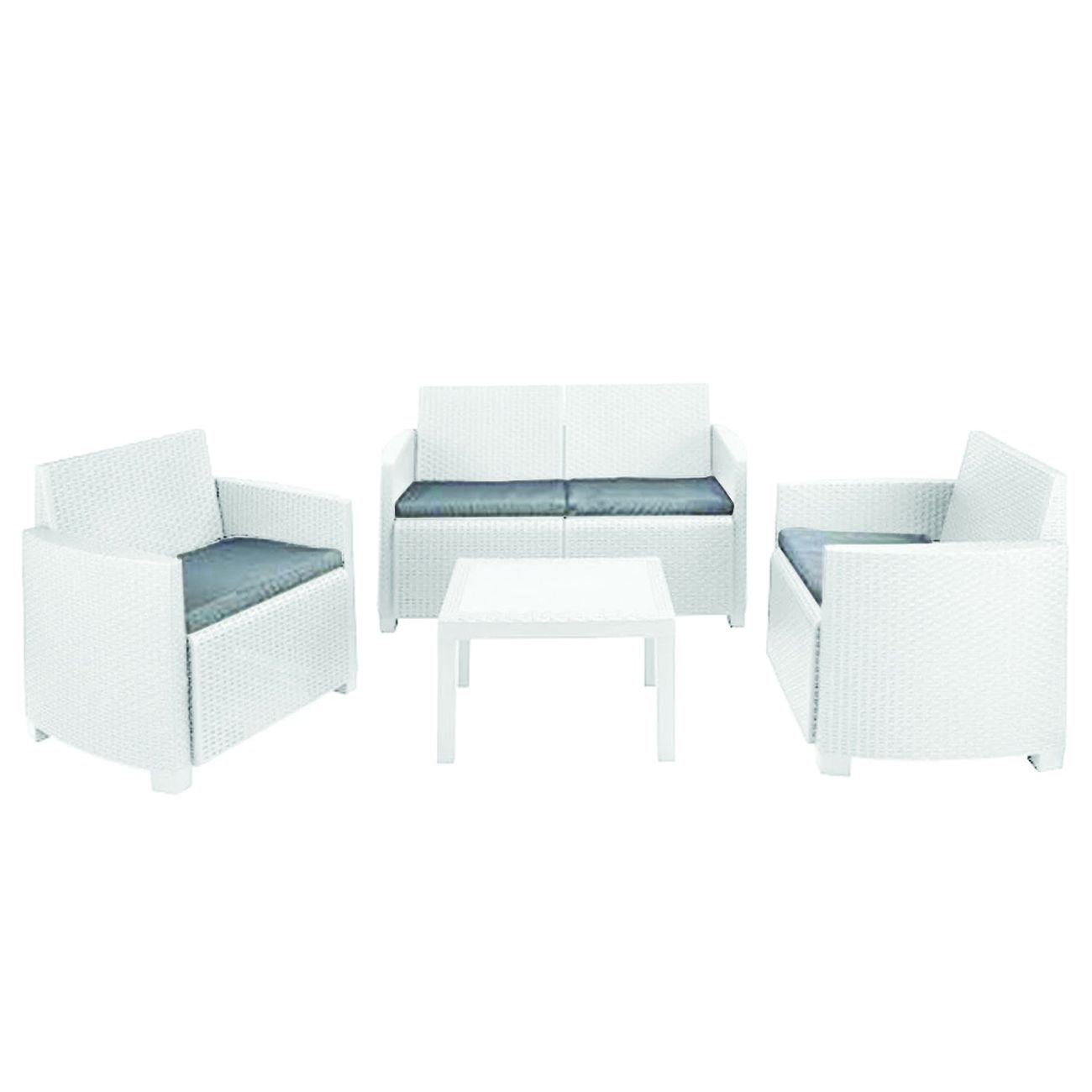 Salottino 4 Pezzi In Pe Rattan "Arena" Bianco 4 Posti - peso totale kg.43