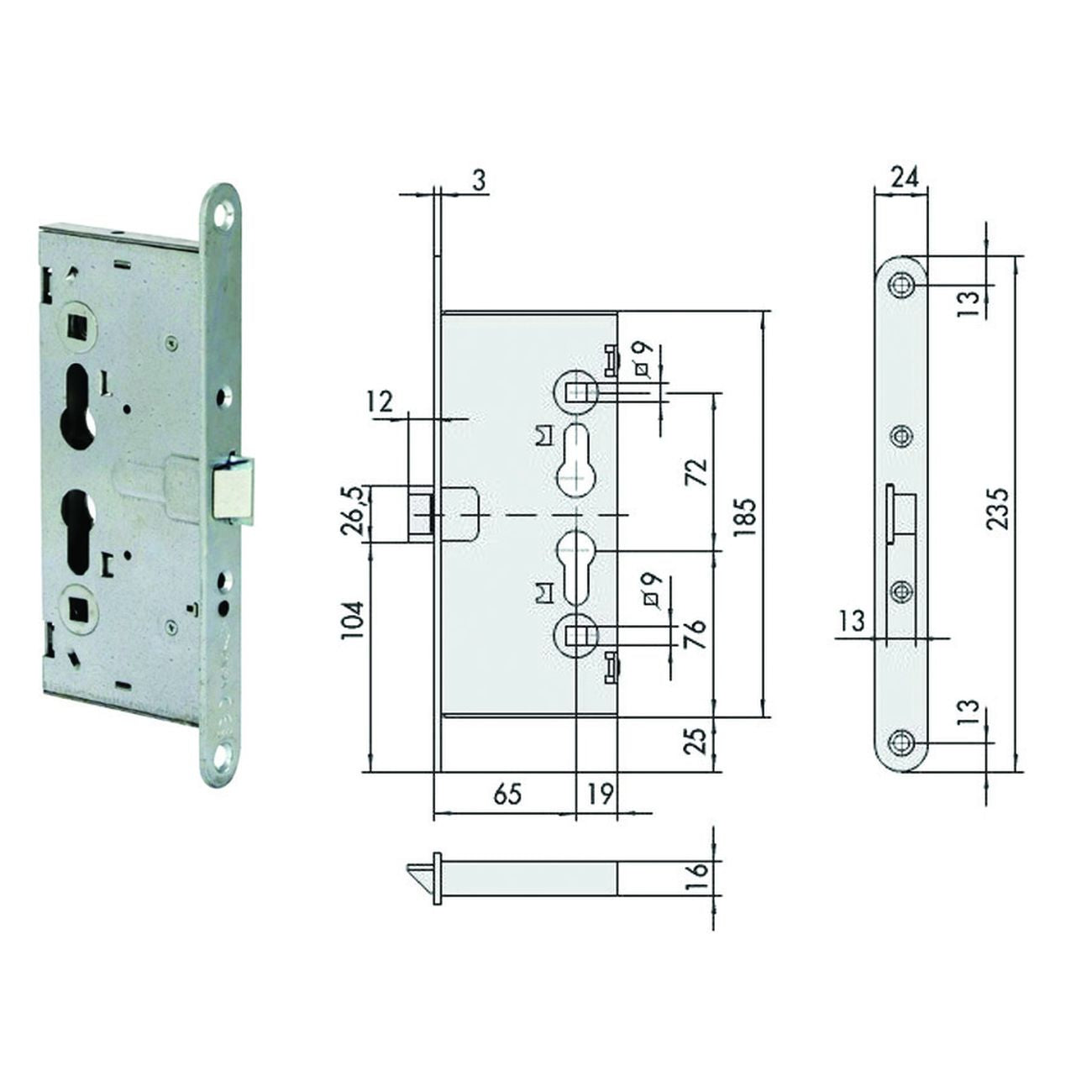 Elettroserratura Da Infilare Per Porte Tagliafuoco Antipanico 13110 - mm.65 (13110650)