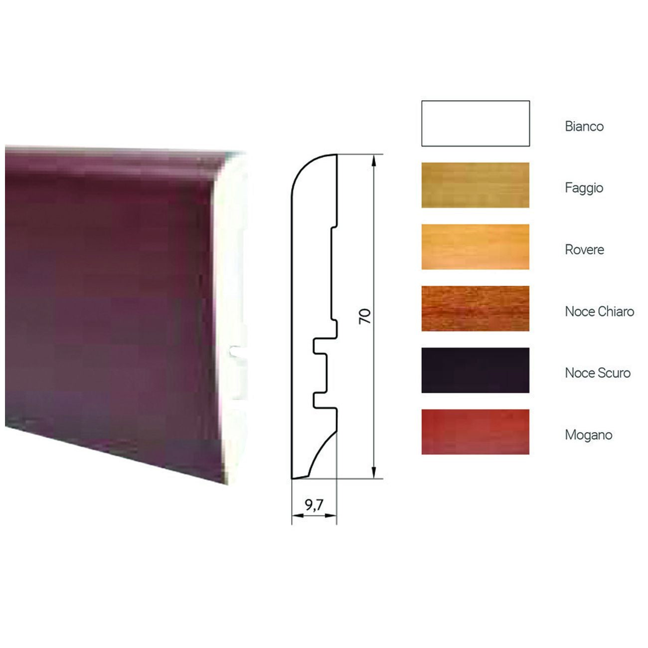 Battiscopa Liscio In Legno Di Abete Giuntato - mm.10x70x2250, mogano - 10 pz